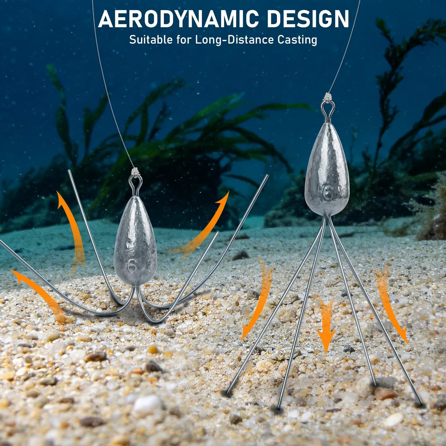 THKFISH 5 plomos de araña de cola larga para pesca de surf, pesos de plomo resistentes para agua salada, plomos de fundición de surf, pesca de gato y aventuras en la playa en arena marina oceánica