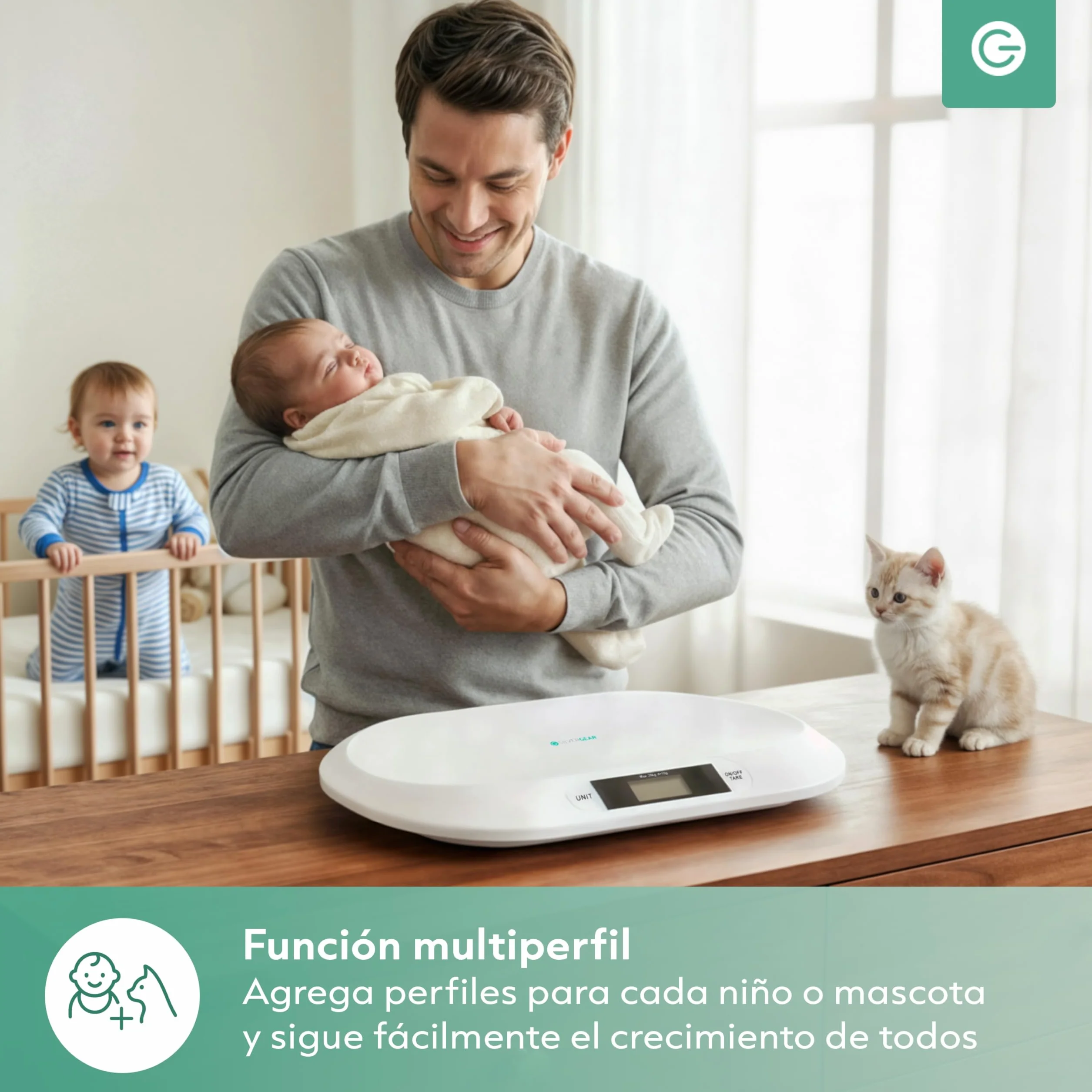Silvergear Báscula Bebé Inteligente Bluetooth Digital App Recién Nacidos Mascotas 20 kg Blanco