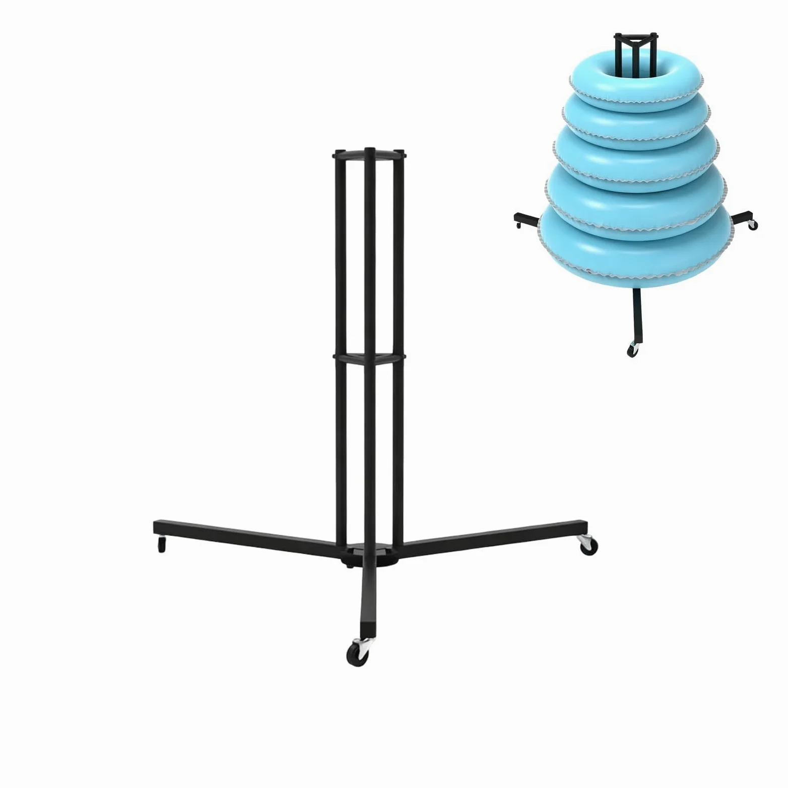 Estante De Almacenamiento para Flotadores De Piscina con Ruedas Giratorias Y Organizador Metálico De Pie para Equipos, Incluye Repisa De Secado, para Parques Acuáticos