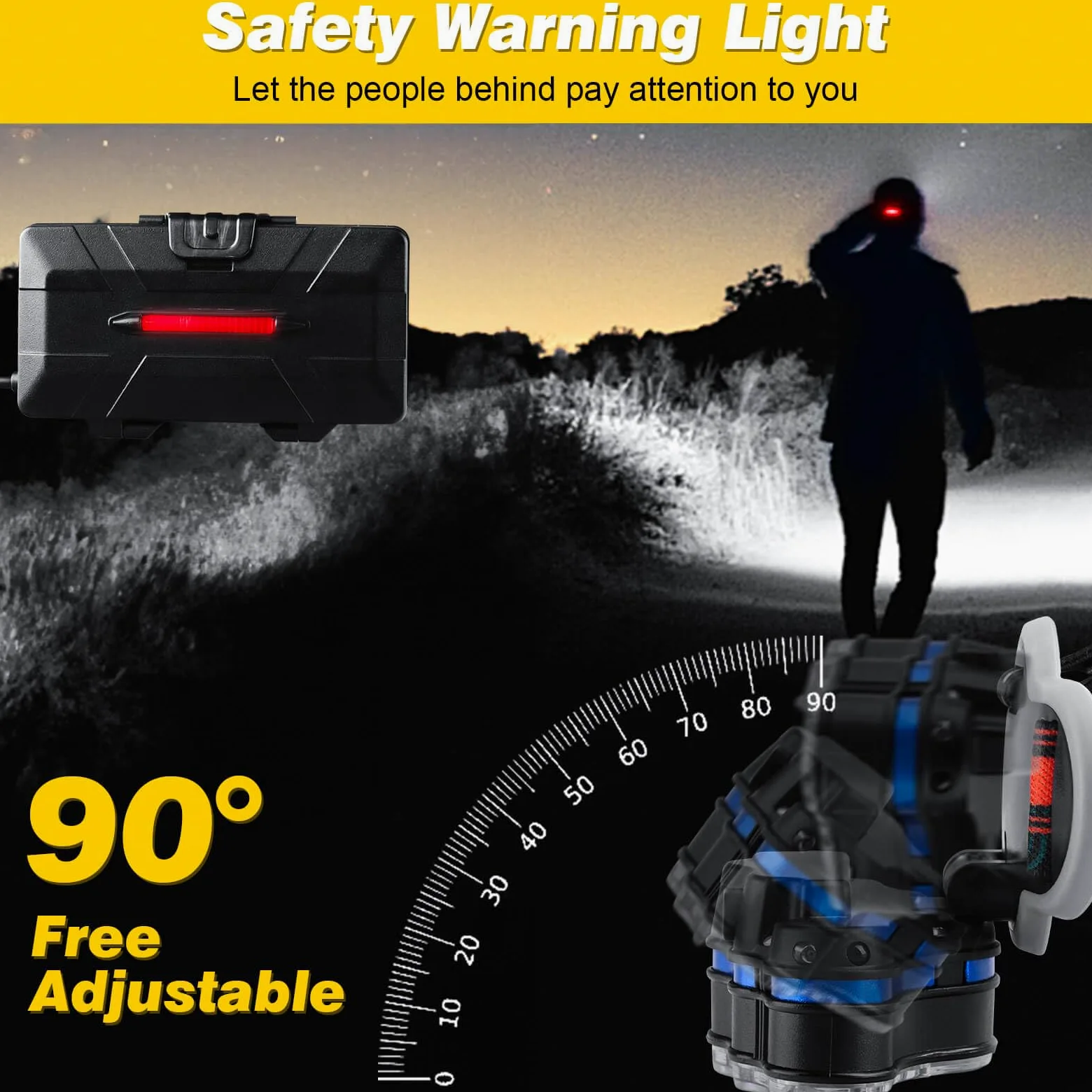 Elmchee Linterna frontal recargable, 8 LED 18000 de alto lúmenes brillante con luz roja para adultos, 18650 USB sensor de movimiento, linterna impermeable para senderismo, camping, correr, pesca
