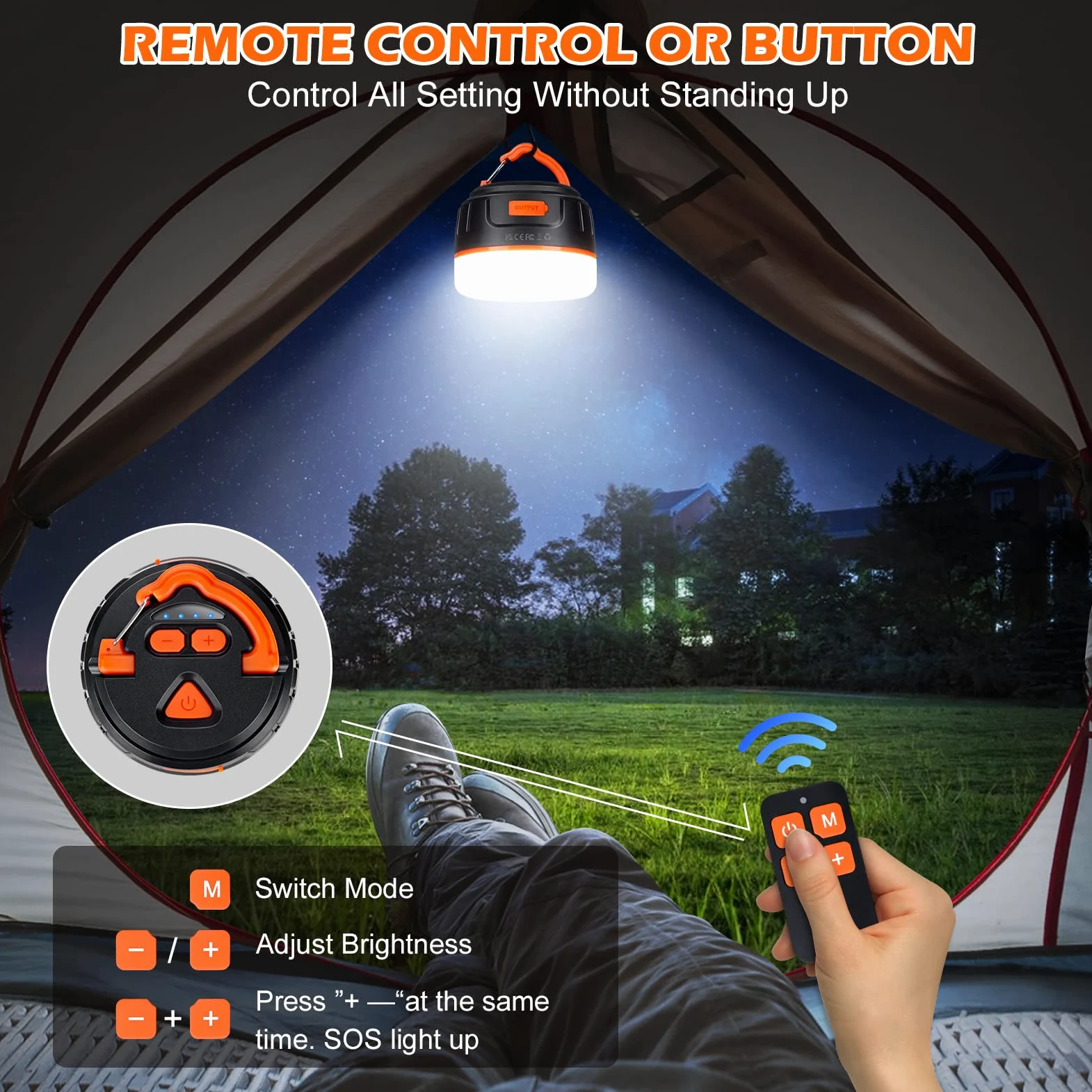 Linterna para acampar recargable con control remoto Lanktoo, Banco de energía de 6400 mAh, 5 modos Resistente al agua, Dimmble, Luz para carpa pequeña con base magnética para excursiones de emergencia