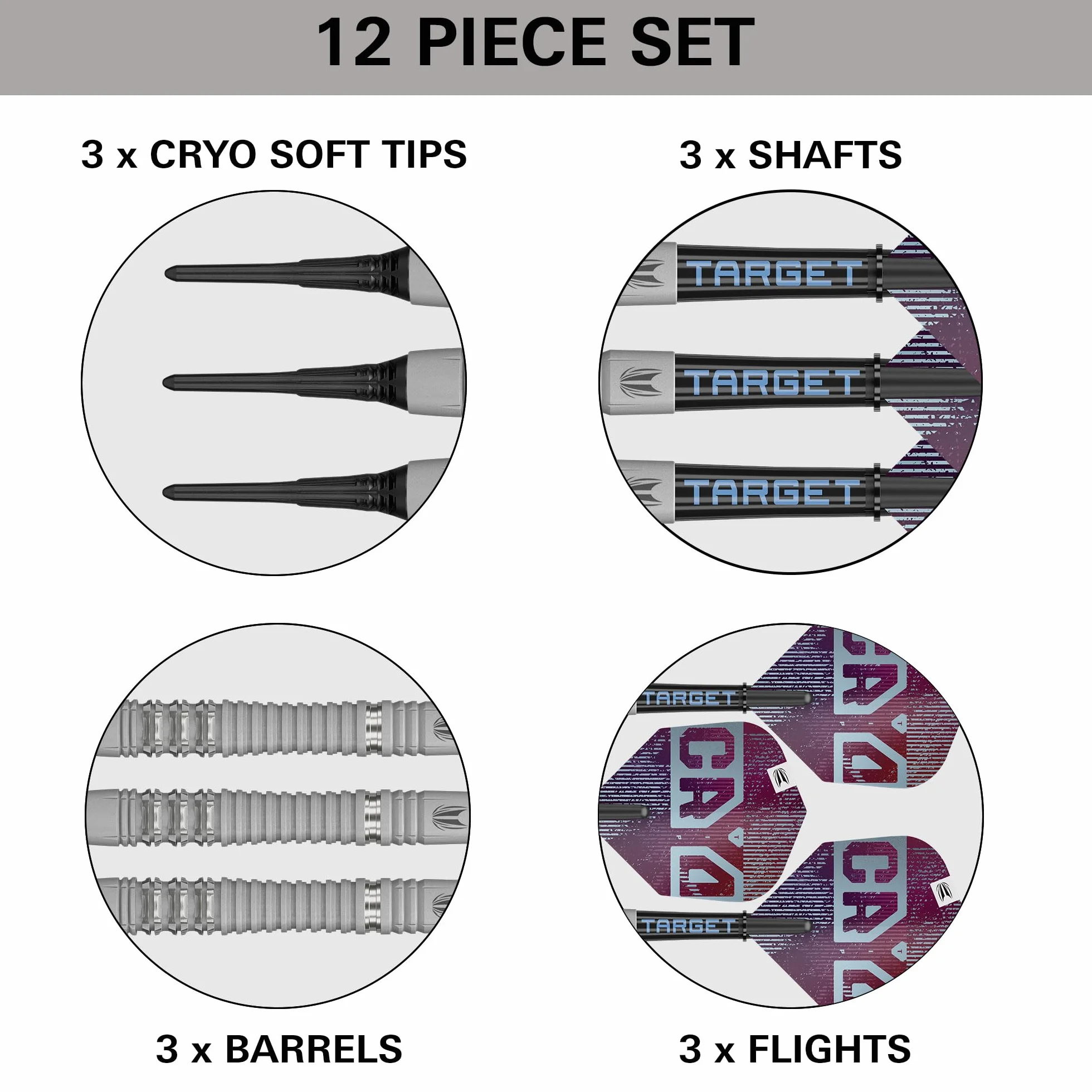 Target Darts Cryo Punta Blanda Dardo Set 18-21G 90% Tungsteno Barril