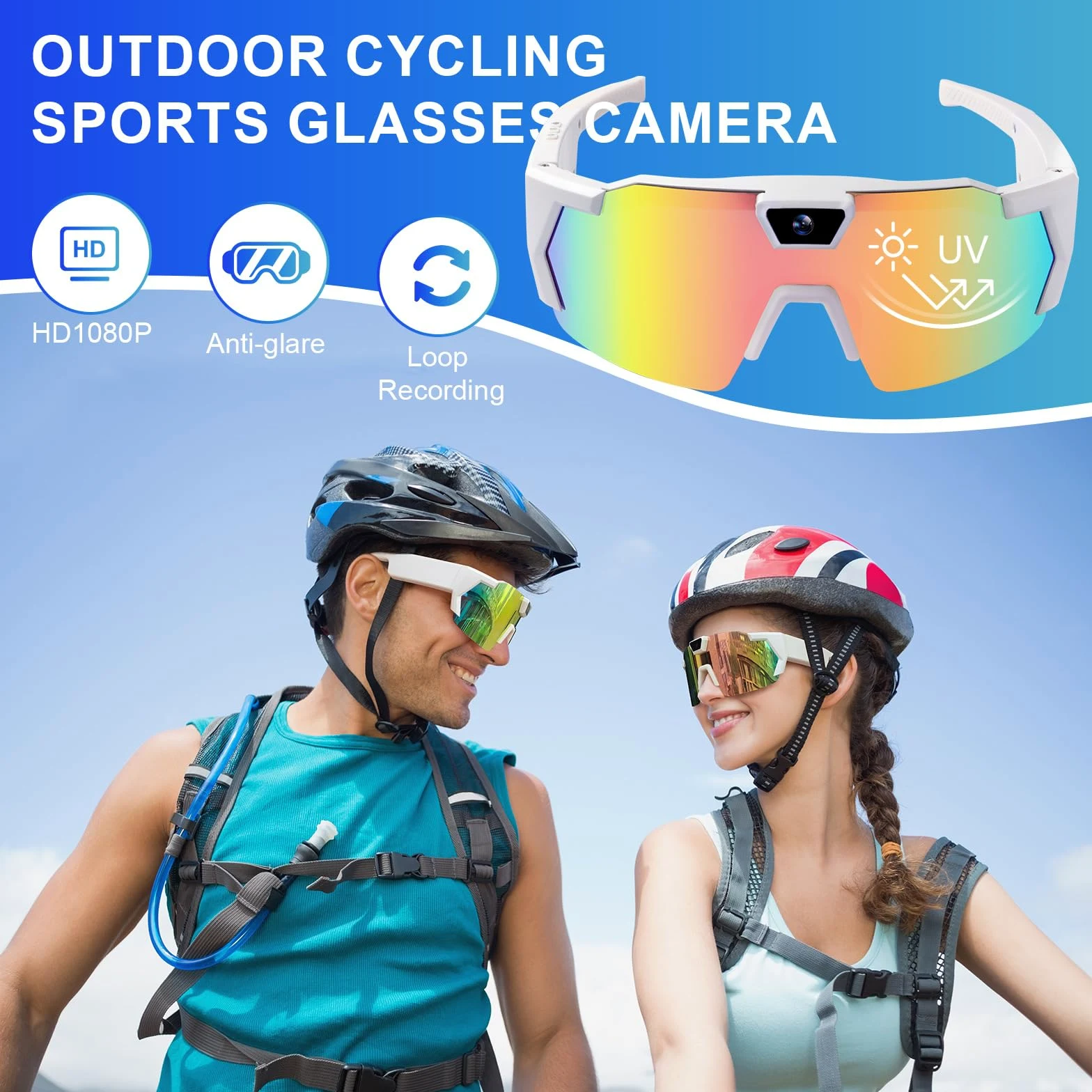 LiveOnce Gafas de grabación de video con cámara, gafas de sol inteligentes HD 1080P para deportes, ciclismo y senderismo, almacenamiento de 32 GB, micrófono integrado y lentes polarizadas (F 32 GB)