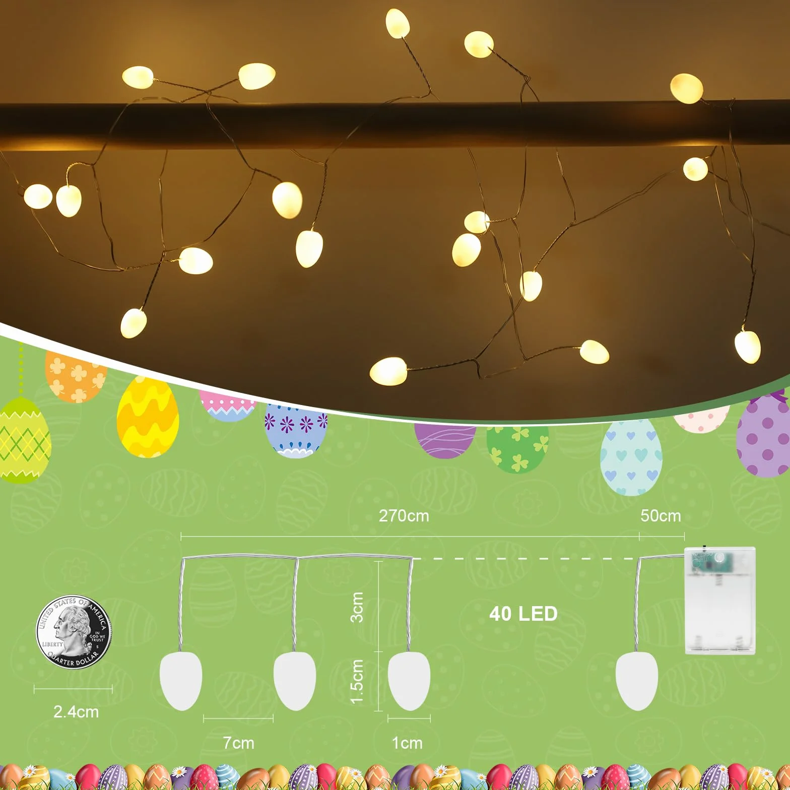 Guirnalda de luces LED 3m 40LED luz blanca cálida para Navidad interior exterior