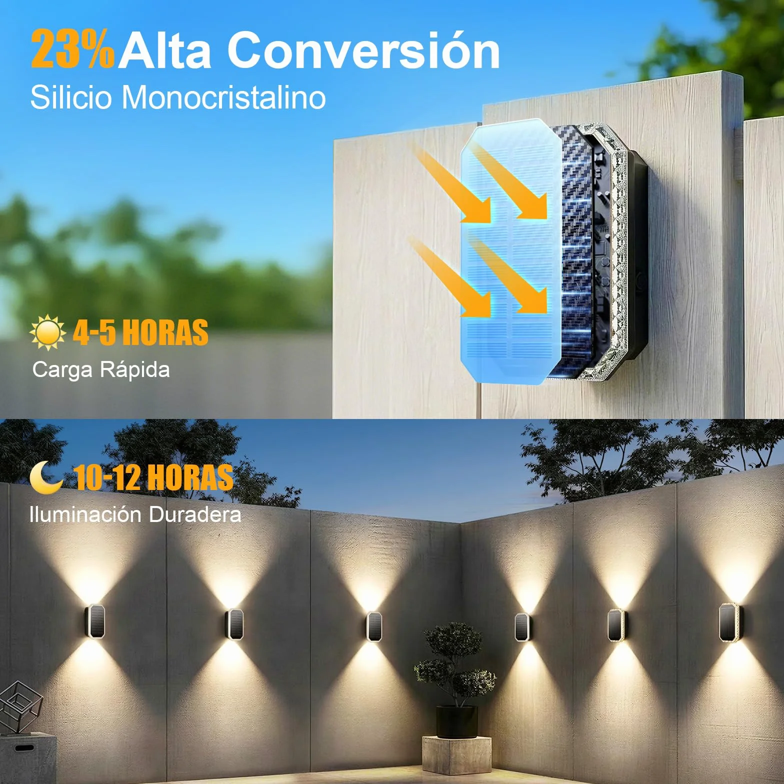 Aplique Solar Exterior Pared IP65 4 Piezas 3000K/4000K/6500K Luz Solar Pared