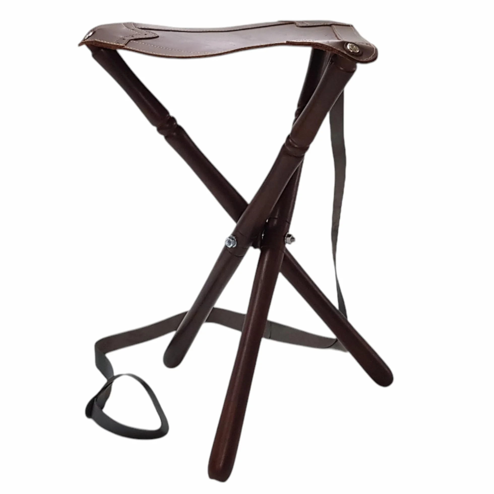 Silla para perdigón, Patas de Madera y culera de Cuero, con Correa para el Transporte (50CM)