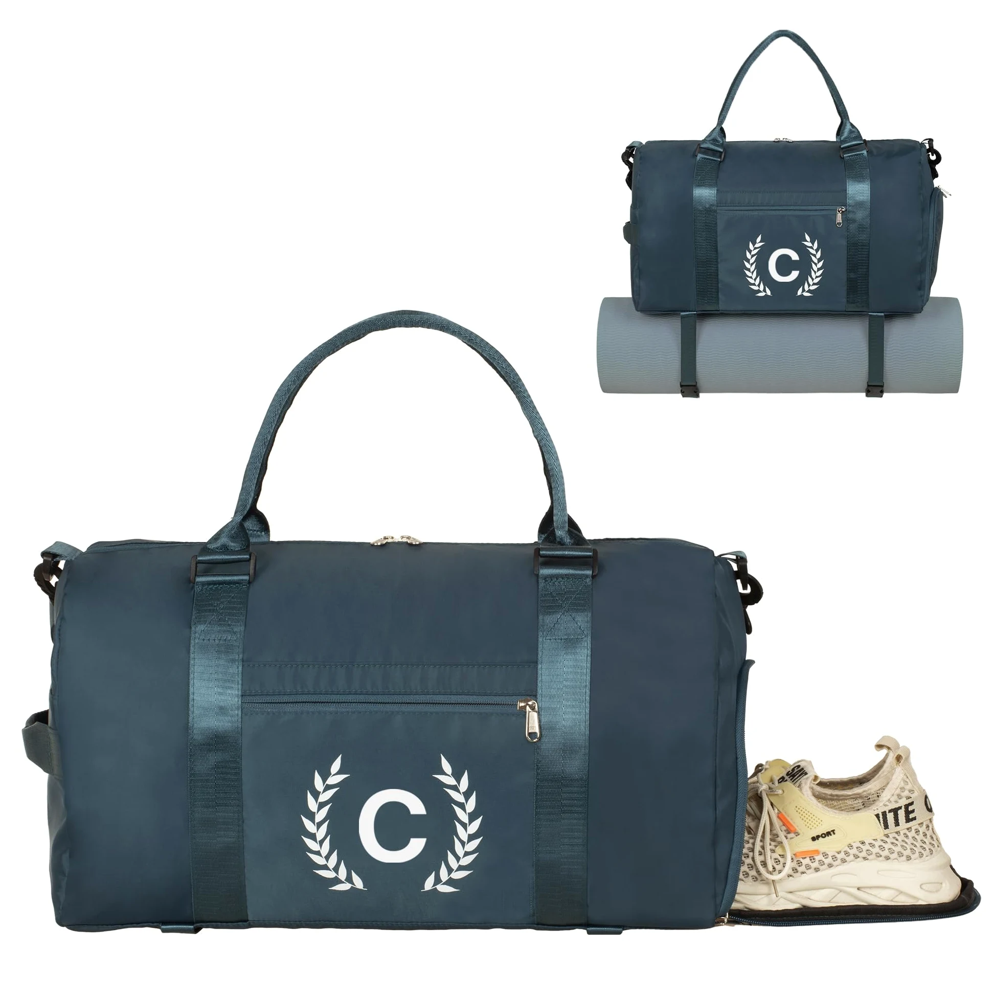 Bolsa de gimnasio para mujer, bolsa de lona personalizada con compartimento para zapatos, bolsa deportiva para yoga y baile, con bolsillo húmedo y correa para alfombrilla., azul, (Peacockblue), C