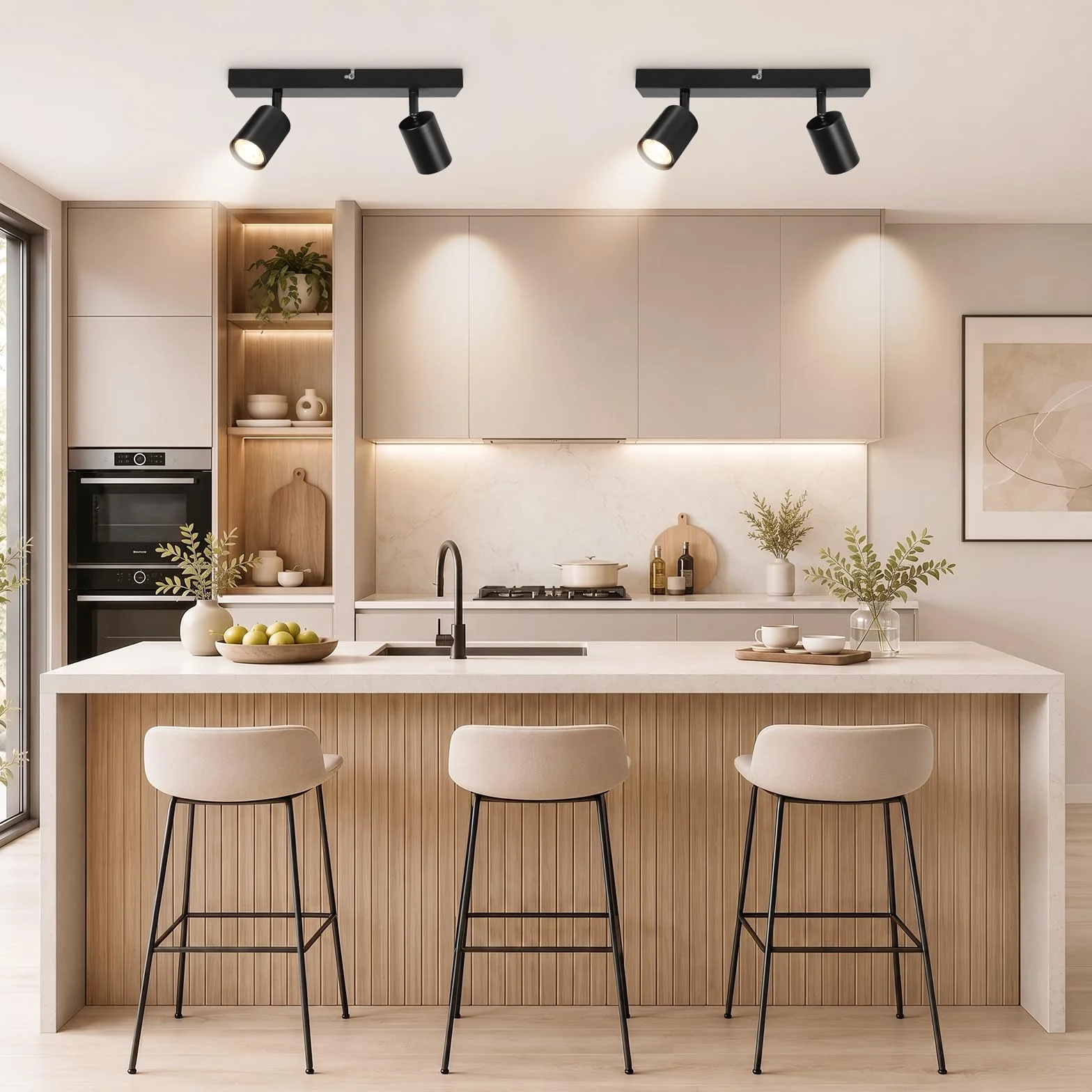 Lámpara de Techo 2 Focos Giratorios GU10, Lámpara de Pared LED Negro Ajustable, Iluminación Interior Dormitorio Pasillo Cocina