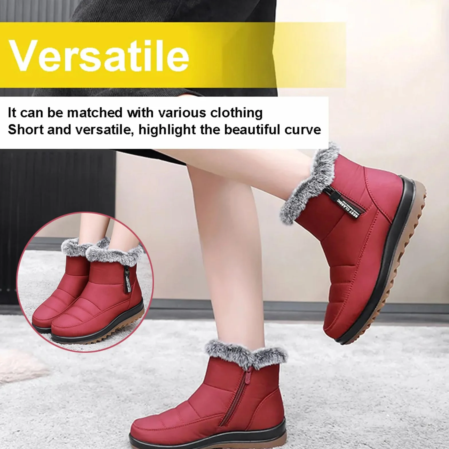 Botas de nieve de invierno para mujer, impermeables, antideslizantes, con forro de piel cálida, botas de invierno cómodas para exteriores