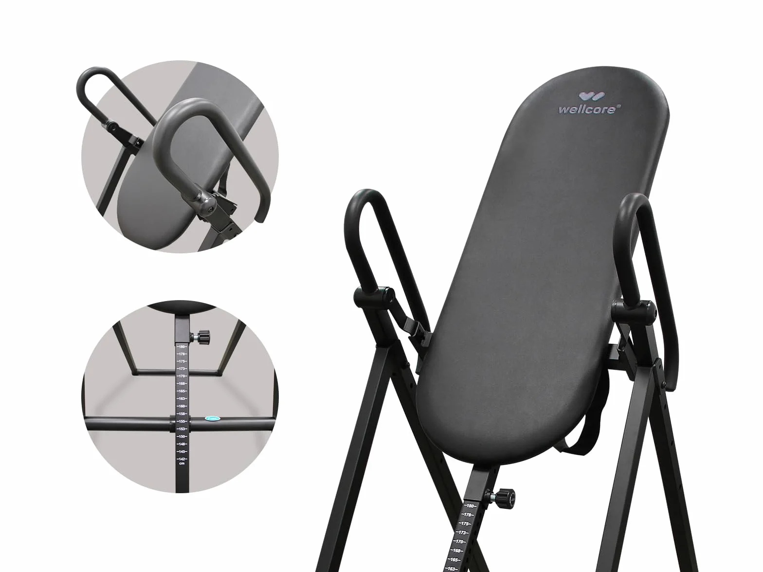 QUIRUMED WELLCORE - Tabla de Inversión | Alivio de Tensión Muscular | Altura y Reposapiés Regulables | Soporta hasta 150 kg | Estructura de Aluminio, Negro