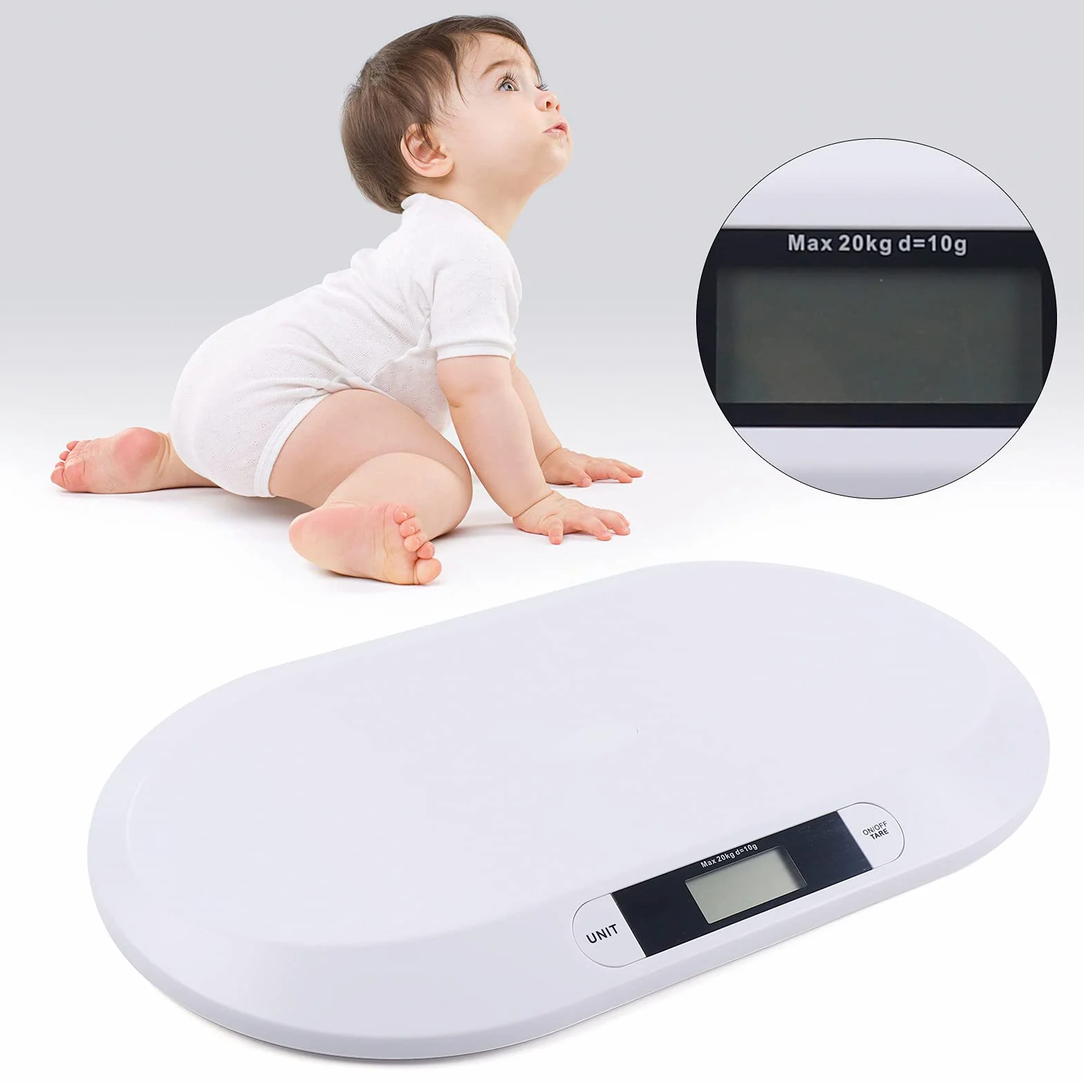 Báscula digital de bebé portátil 20 kg pantalla LCD para bebés conejos gatos perros