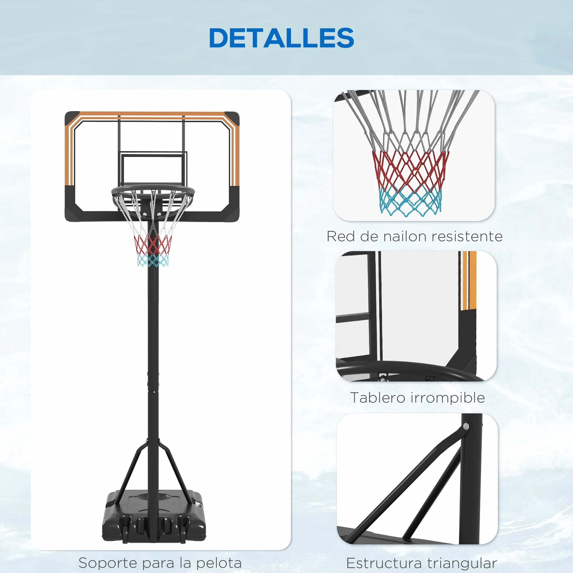 SPORTNOW Canasta de Baloncesto Exterior Altura Ajustable 182-213 cm Aro con Soporte Ruedas Base Rellenable Negro