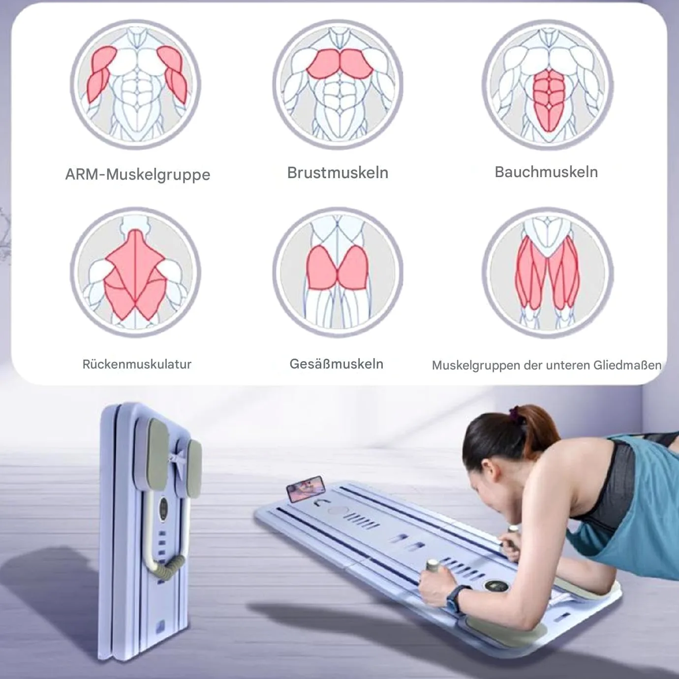 Tabla de pilates portátil – Dispositivo de entrenamiento, tabla de fitness – para apartamento, hotel, gimnasio, salón, hogar, interior, lugar de trabajo, garaje