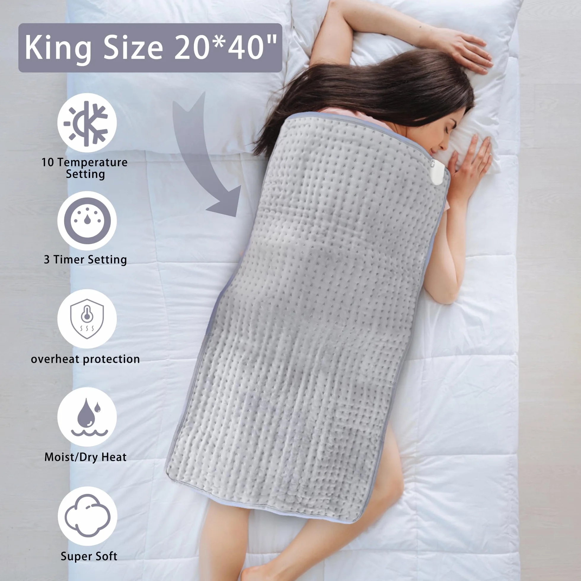 OCSOSO Cojín calefactor 50 x 100 cm apagado automático 10 niveles de calor para aliviar dolor espalda cuello hombros
