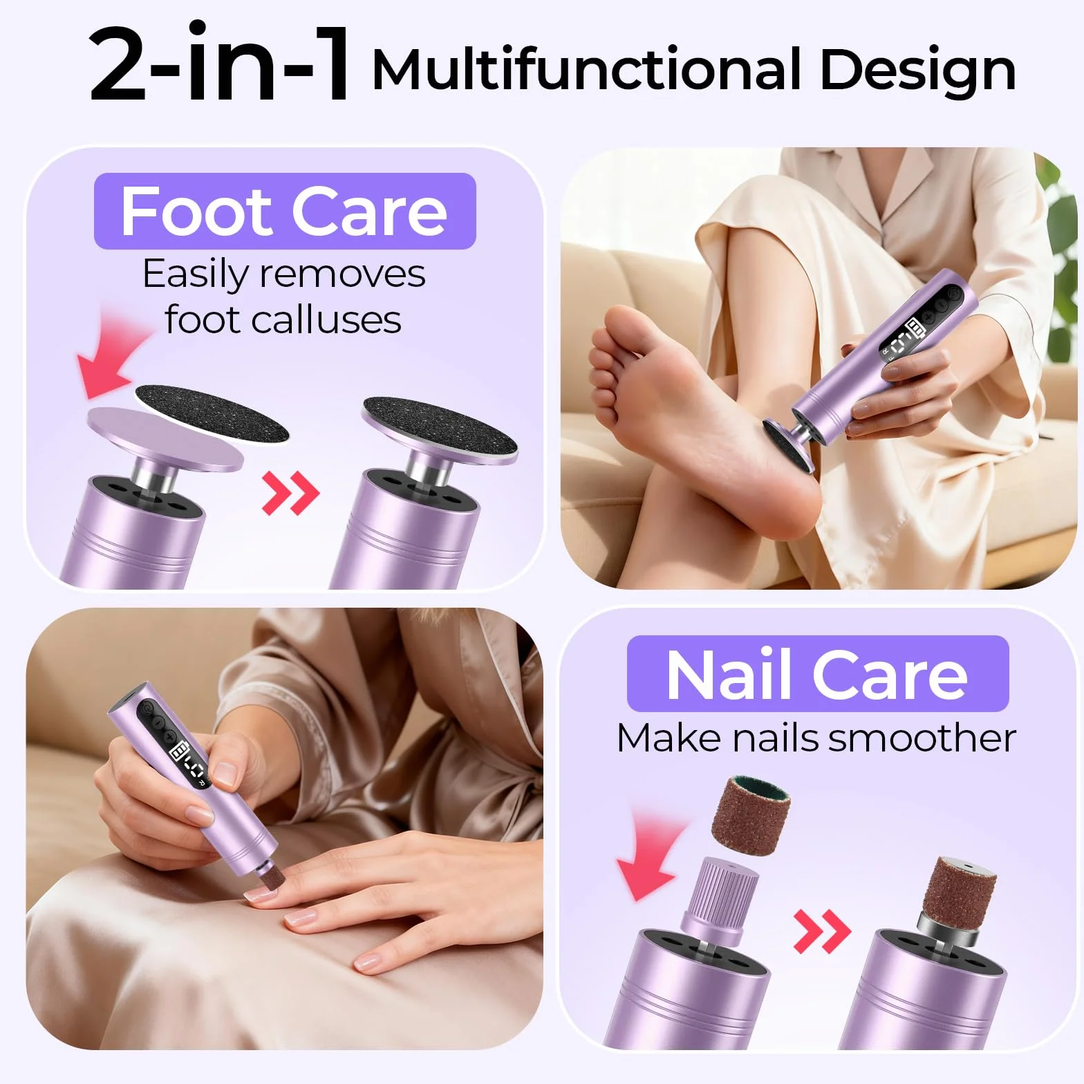 Lima Pies Electrica 2 en 1 Pedicura Profesional Quita Durezas Recargable Removedor de Callos