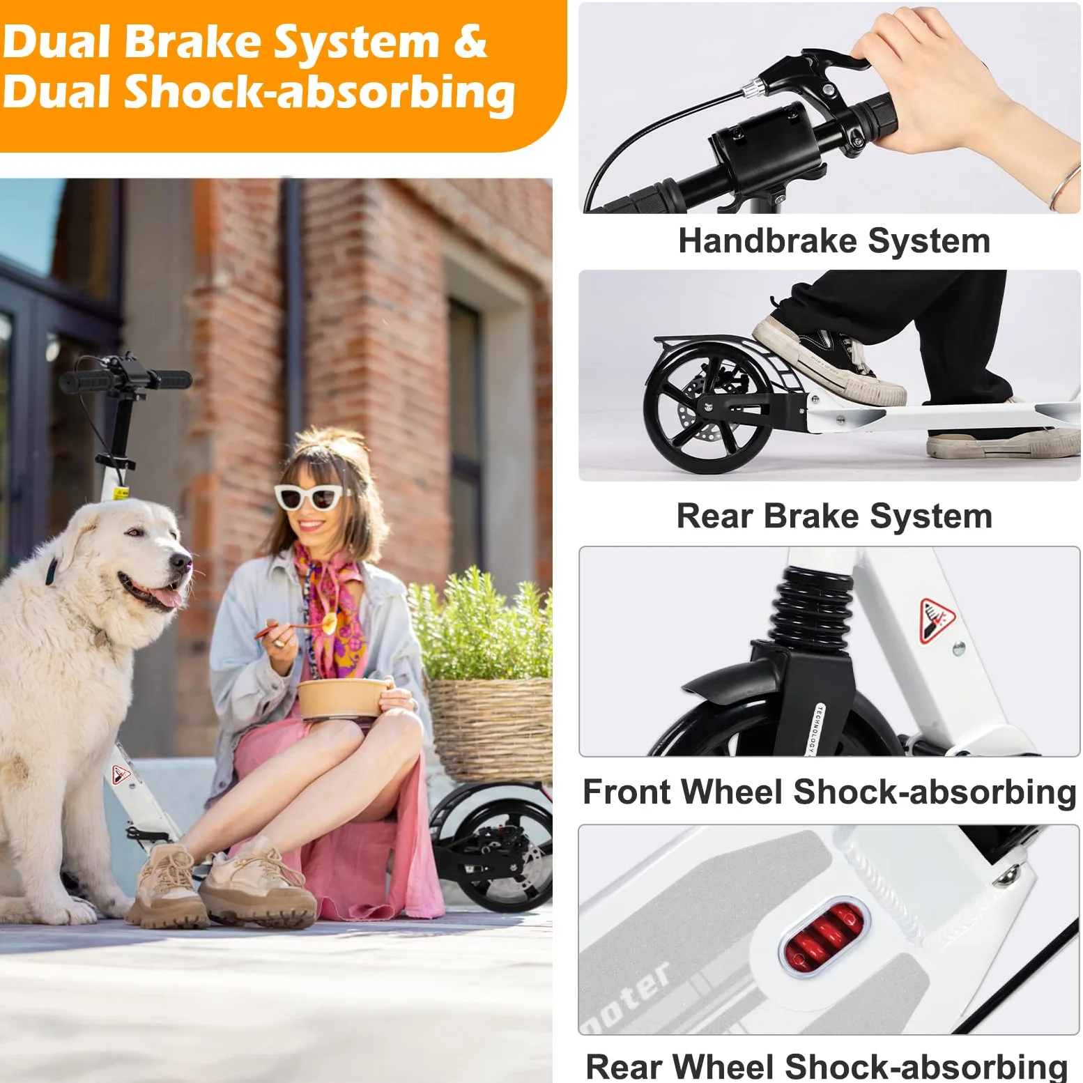 Patinete Plegable para Adultos con Ruedas 200 mm Frenos Disco Altura Ajustable