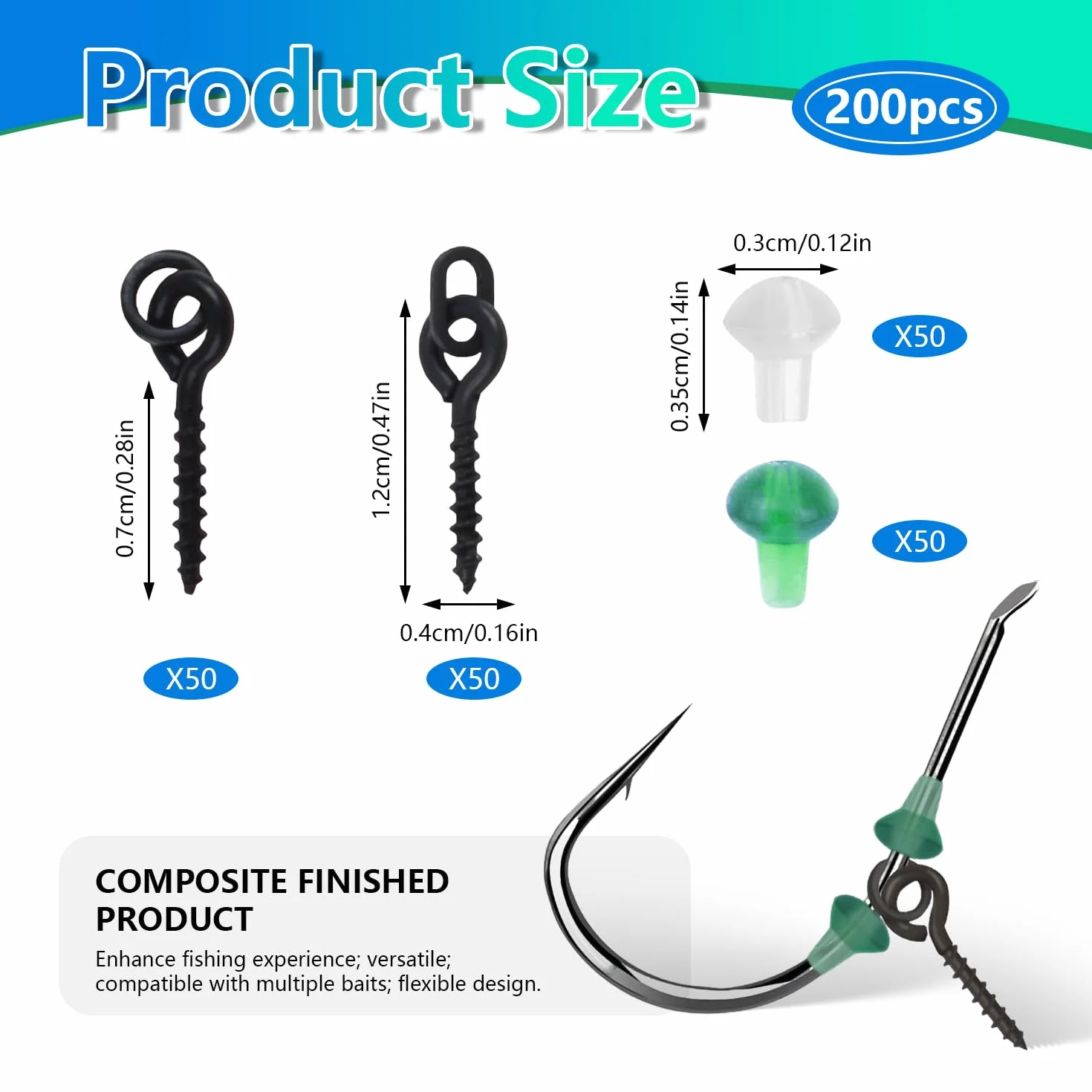 Tornillos para Cebo de Pesca Gancho para Cuentas de Goma Gancho para Carpa para Pescar Set de Accesorios de Pesca 100 Tornillos para Cebo y 100 Puntas de Seguridad