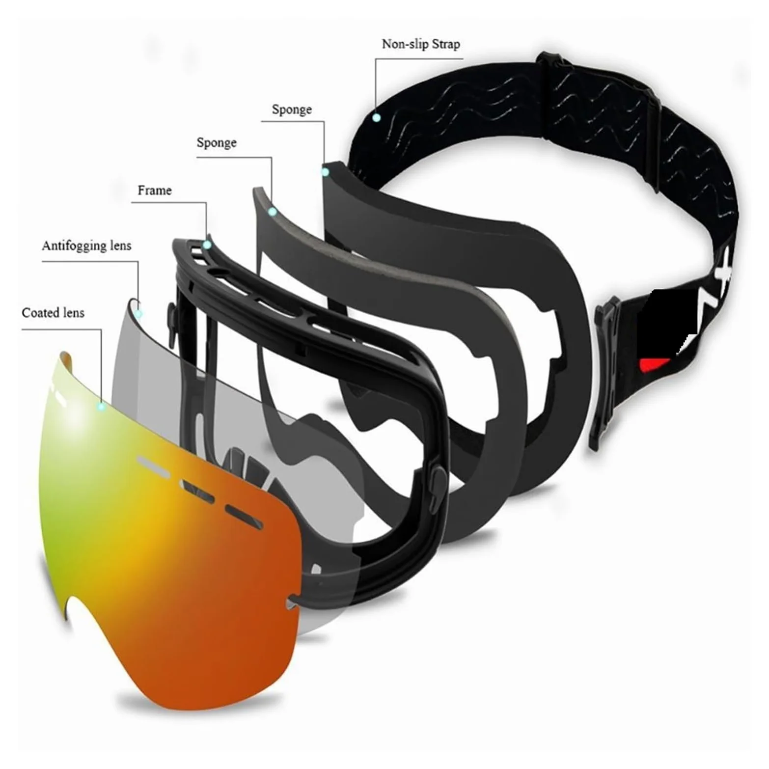 Gafas de esquí 1/2/3P Gafas de esquí duraderas - Gafas de montañismo de arena Gafas - Gafas de esquí antiniebla - Gafas de radiación - Gafas de viento para exteriores (Color: 12 2 piezas) (020 3