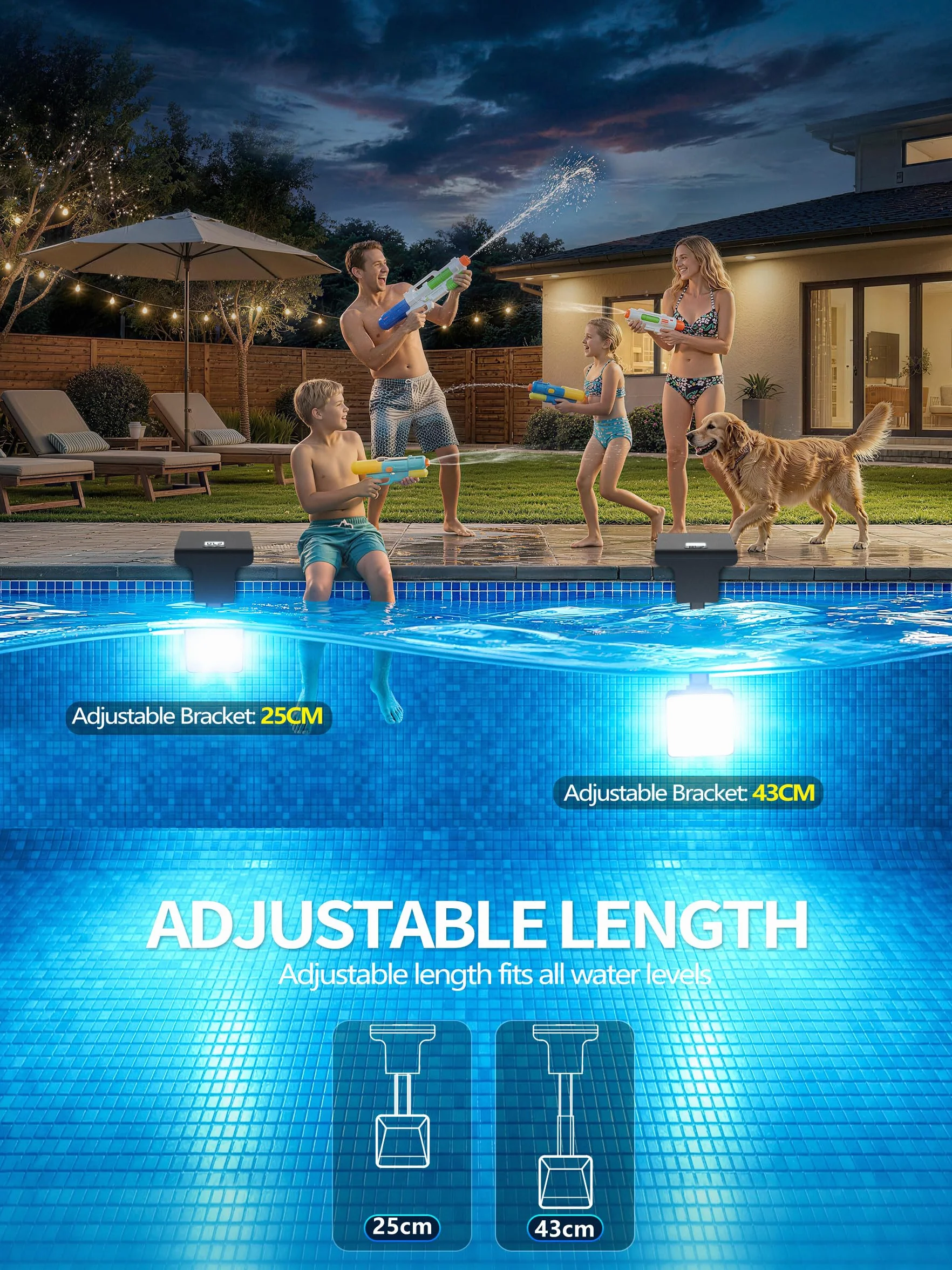 DeeprBlu Luz Piscina Solar Sumergible LED 10 Modos con Termómetro
