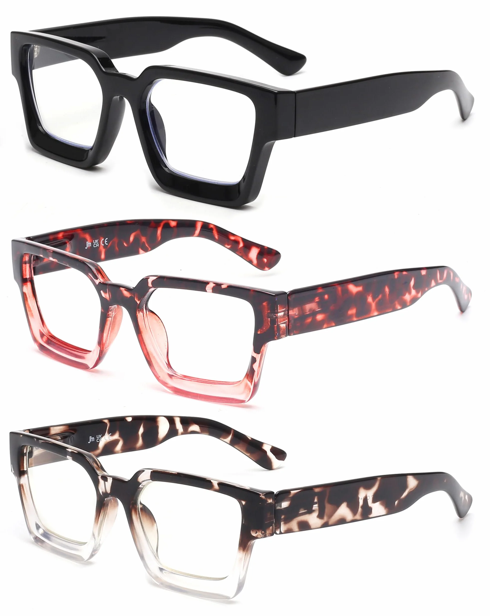 JM Paquete de 3 Gafas de Lectura Cuadrados con Bloqueo a Luz Azul para Mujeres y Hombres