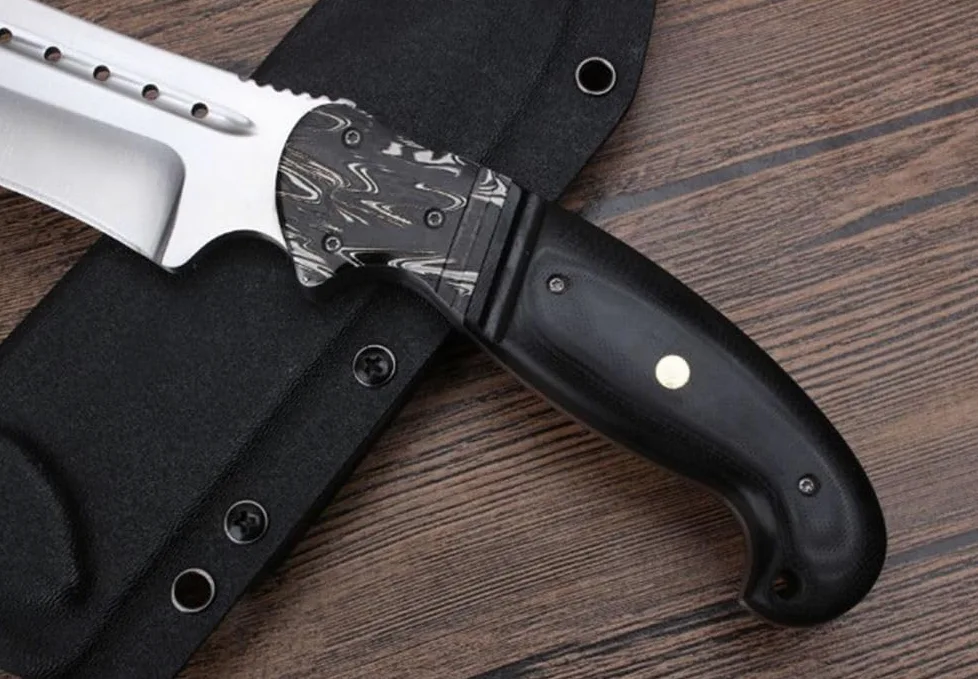 Genérico TEERMA OJ5 Cuchillo de supervivencia Cuchillo de caza de hoja fija enfundada Cuchillo de acero de una pieza para exteriores Ideal para acampadas y actividades al aire libre