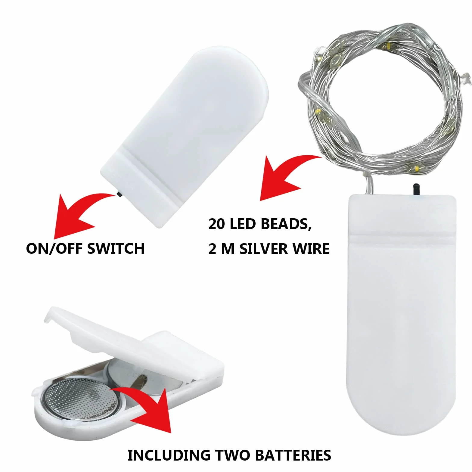 Jsdoin Cadena de Luces LED 20 LEDs 2M Alambre de Cobre Guirnaldas Luces Micro Blanco Cálido 6 Piezas