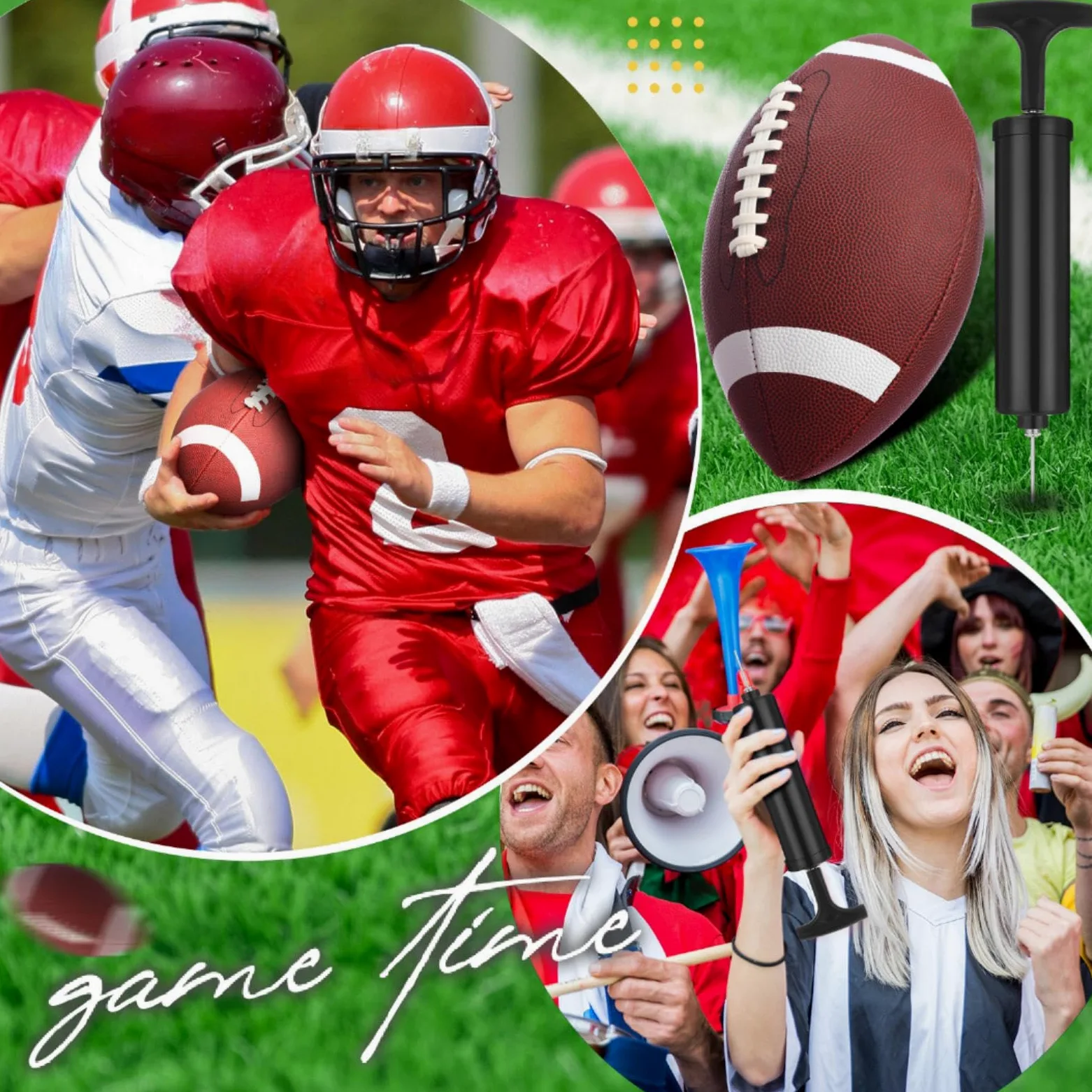 RoundFunny 6 balones de fútbol para jóvenes con 6 bombas de cuero compuesto para niños, jóvenes, adultos, equipo universitario, entrenamiento de escuela secundaria, práctica en interiores y exteriores