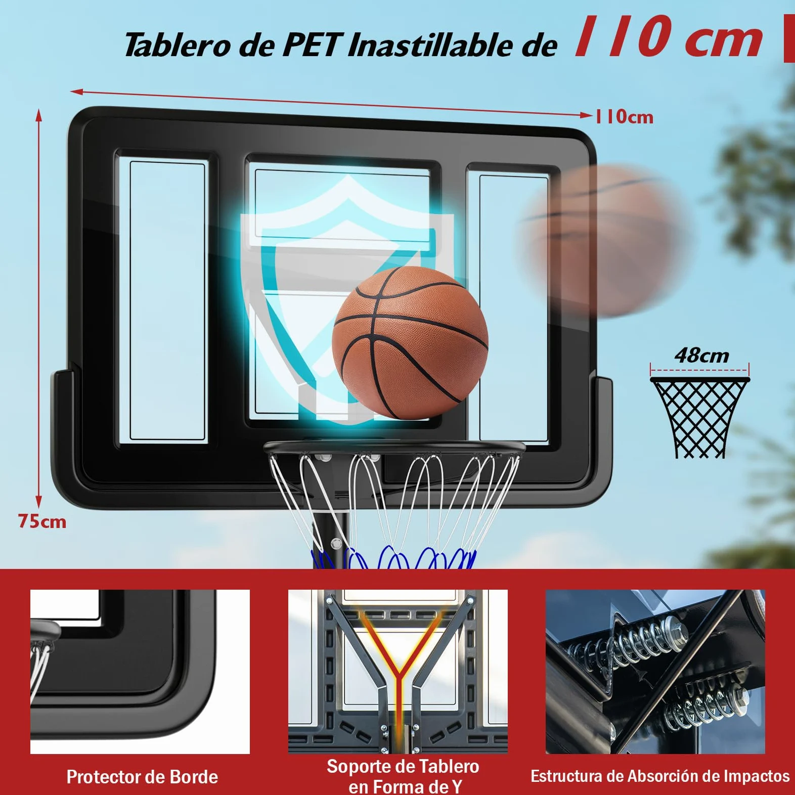 COSTWAY Canasta de Baloncesto Adultos, Altura Ajustable de 9 Niveles, 230-305cm, Aro Baloncesto Exterior con Ruedas, Canasta de Baloncesto Interior Exterior