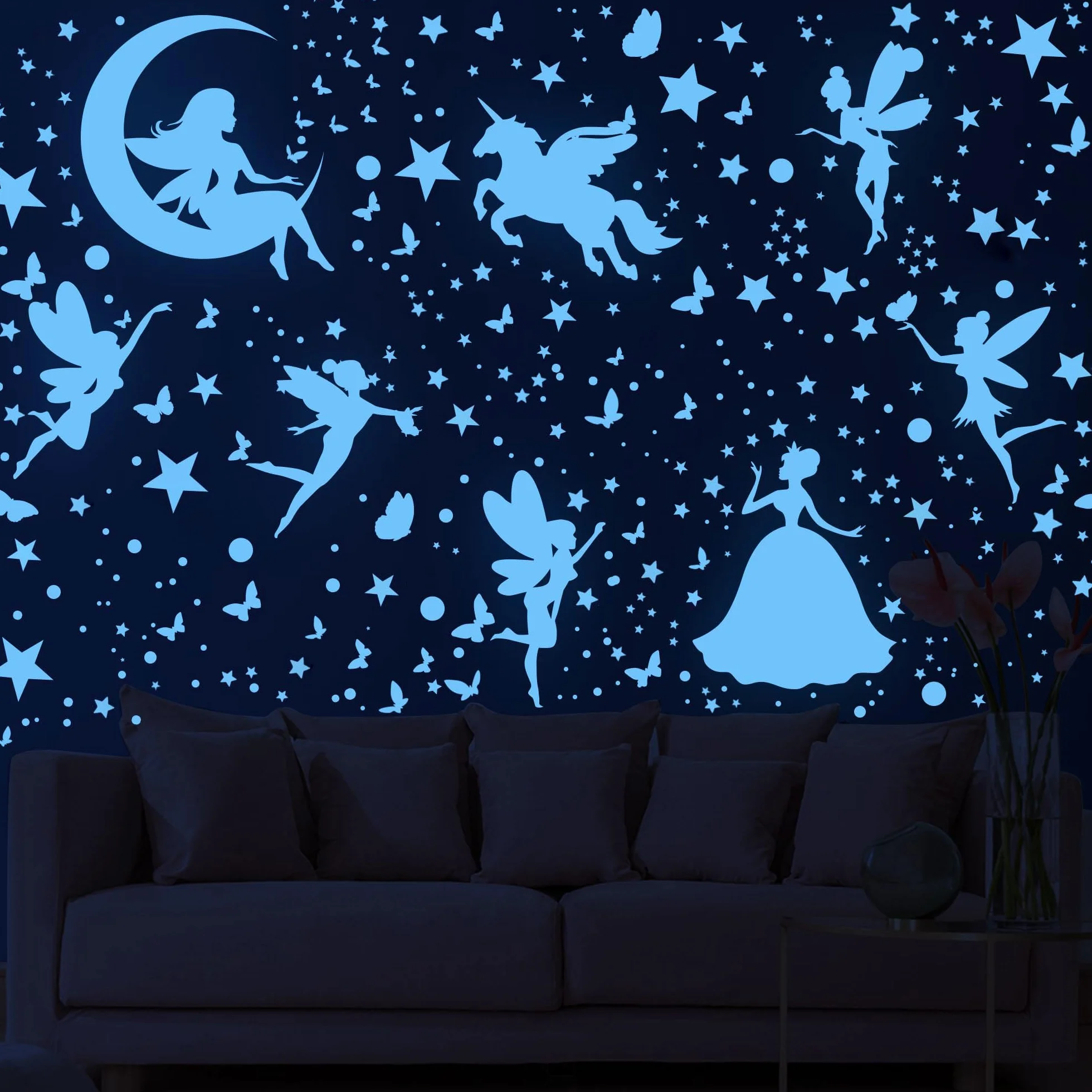 Estrellas Fluorescentes para Techo Pegatinas Pared Unicornio Hadas Luminosos 470PCS