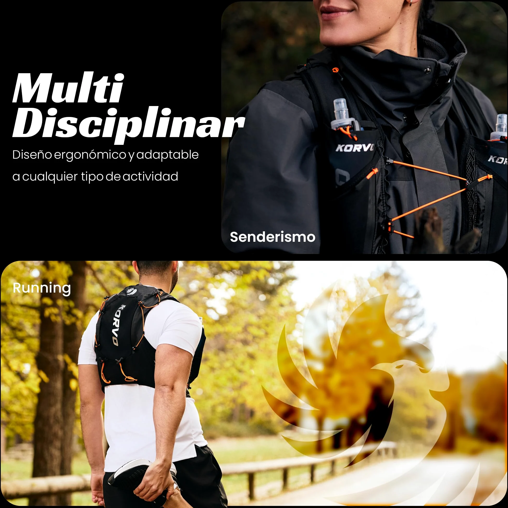 KORVO Chaleco Running Hombre y Mujer + 2 Soft Flask 500ml - Chaleco Hidratacion Trail Running, Mochila Hidratacion Correr, Mochila Trail Running Hombre, Running Vest, Chaleco para Correr