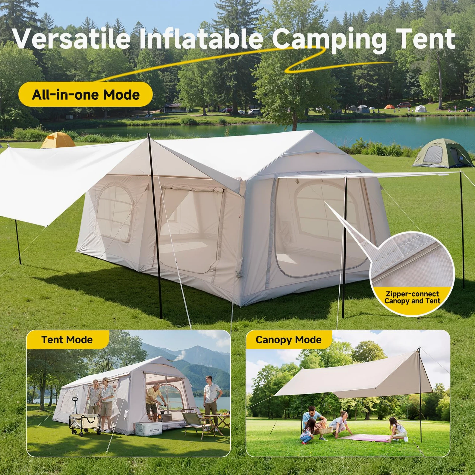 MOPHOTO Carpas inflables para camping, tienda inflable grande con bomba de mano, tienda familiar de fácil instalación, tienda de campaña para 4 estaciones, tiendas de campaña Oxford impermeables para