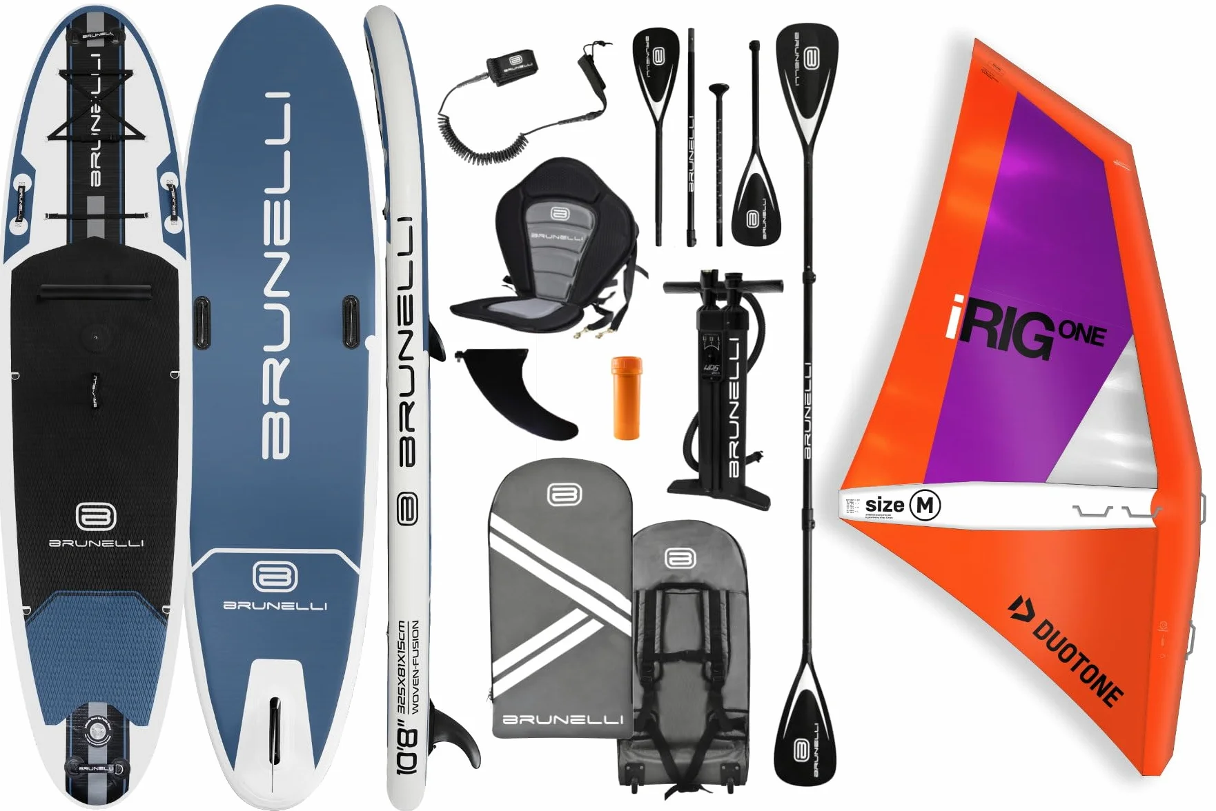 BRUNELLI 10.8 Windsurf Woven Double Layer iSUP Board hinchable Stand Up Paddle iRIG M Surf vela naranja Set