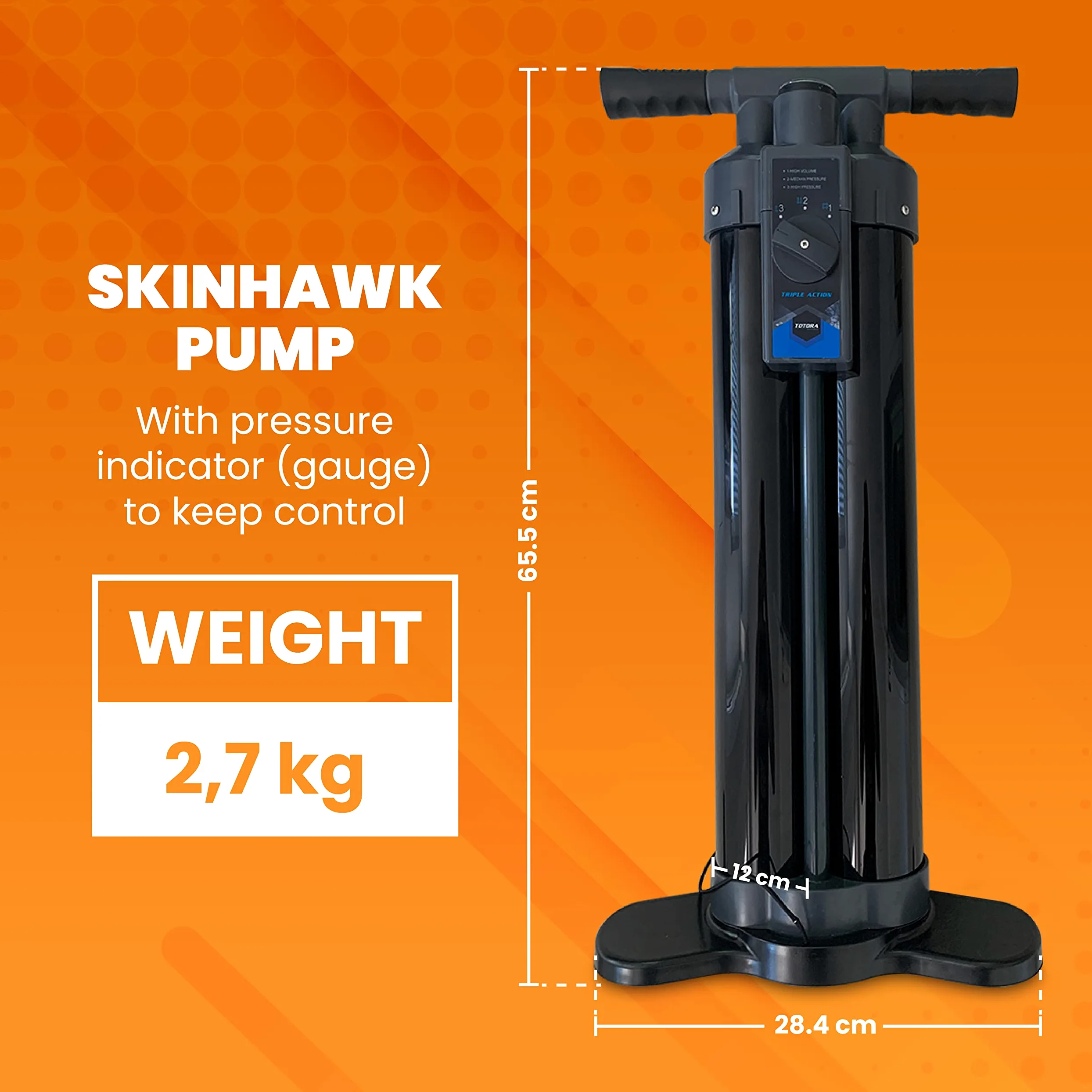 SKINHAWK HP6 Triple Action Bomba Inflador Hinchador para SUP, kayak, canoa
