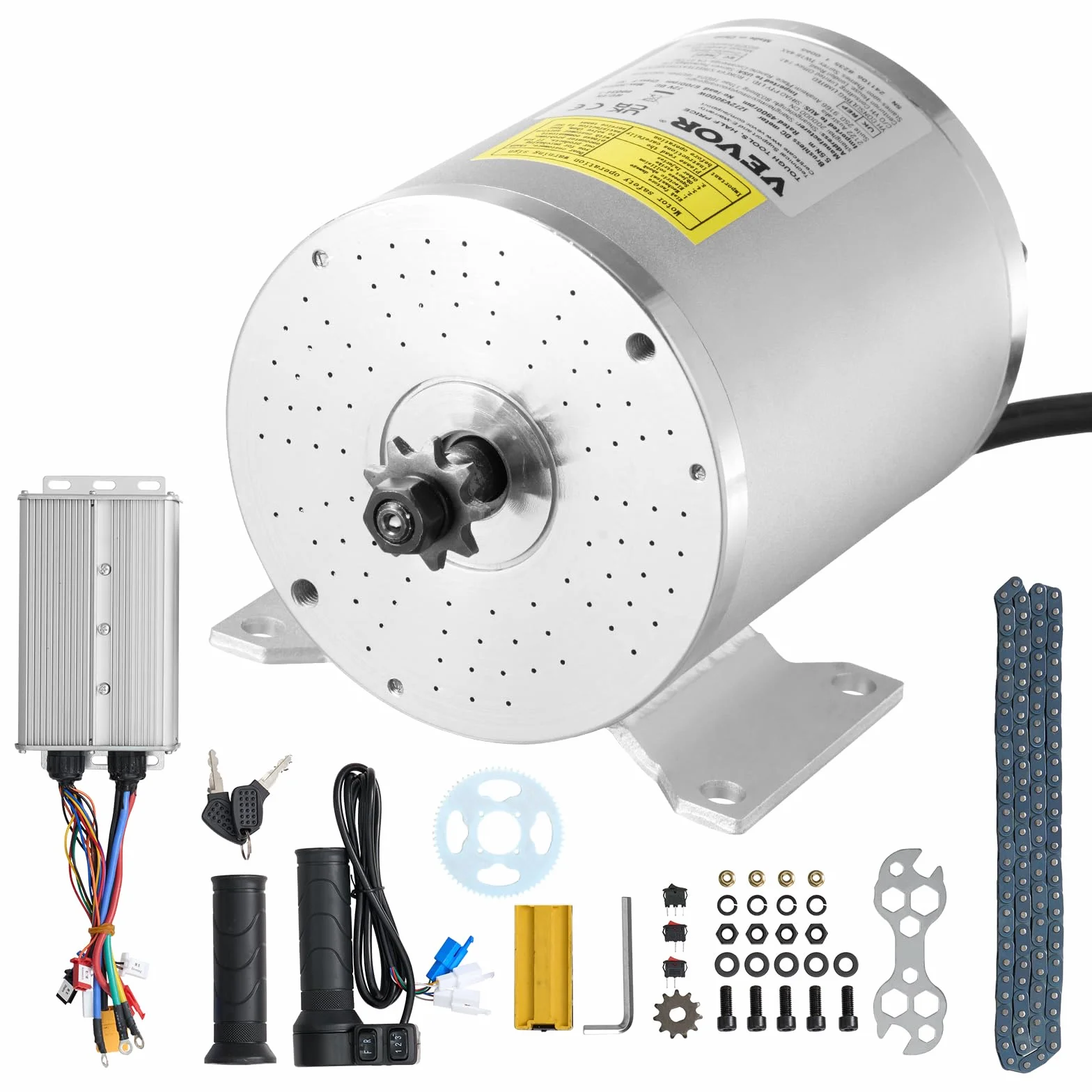 VEVOR Kit de Motor Eléctrico sin Escobillas de CC 3000 W, 72 V y 4900 RPM con Controlador de Velocidad Mejorado y Kit de Empuñadura del Acelerador para Bicicletas Eléctricas, Motocicletas y Scooters