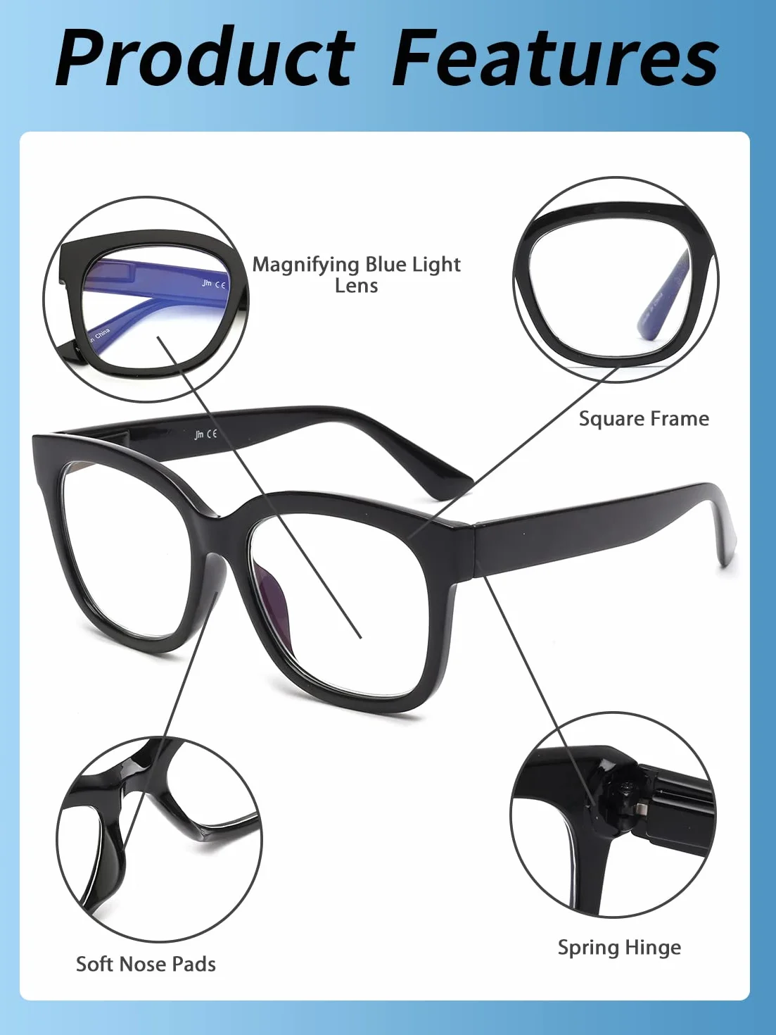 JM Gafas de Lectura Cuadrados Bloqueo Luz Azul Mujeres Hombres Paquete 3