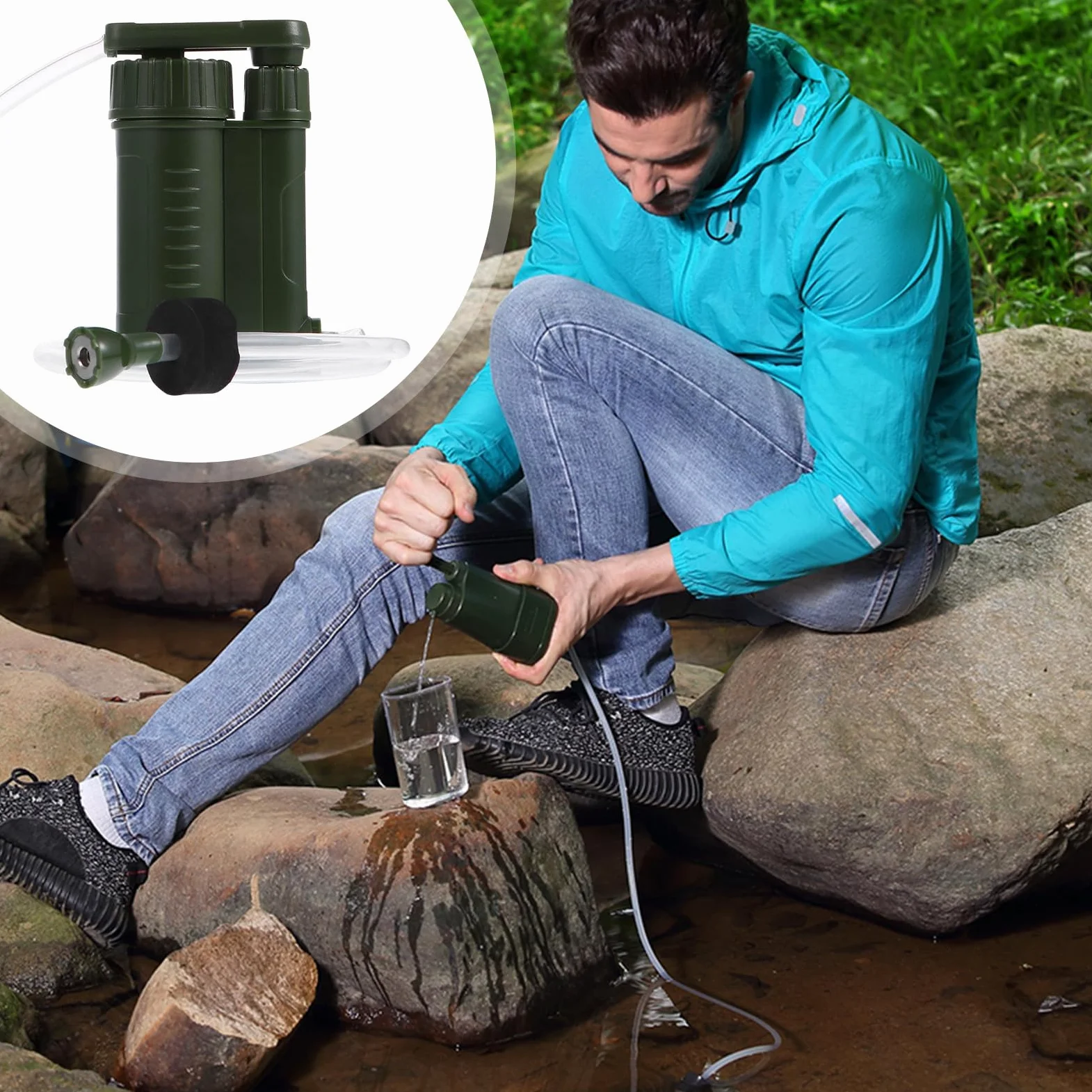 Gatuida Filtro de Agua Portátil para Acampar Material Abs, Alta Fiabilidad y Uso Sencillo, Purificador de Agua Exterior Adecuado para Emergencias y Actividades al Aire Libre