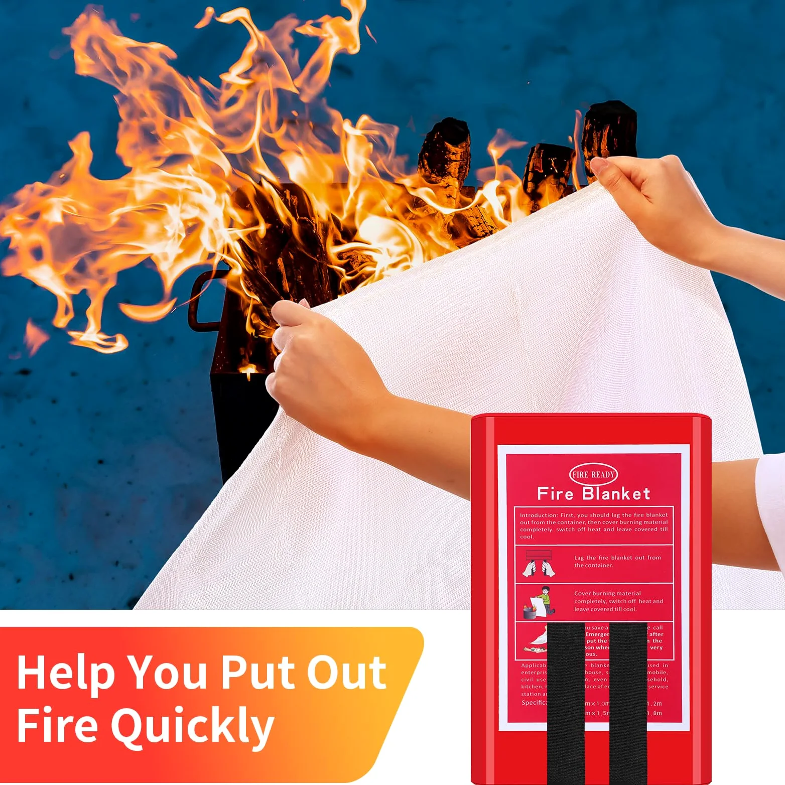 Copkim Paquete de 4 mantas de emergencia contra incendios, manta de fibra de vidrio para supresión de incendios con caja, ignífuga, manta ignífuga, cubierta de supervivencia de seguridad para el