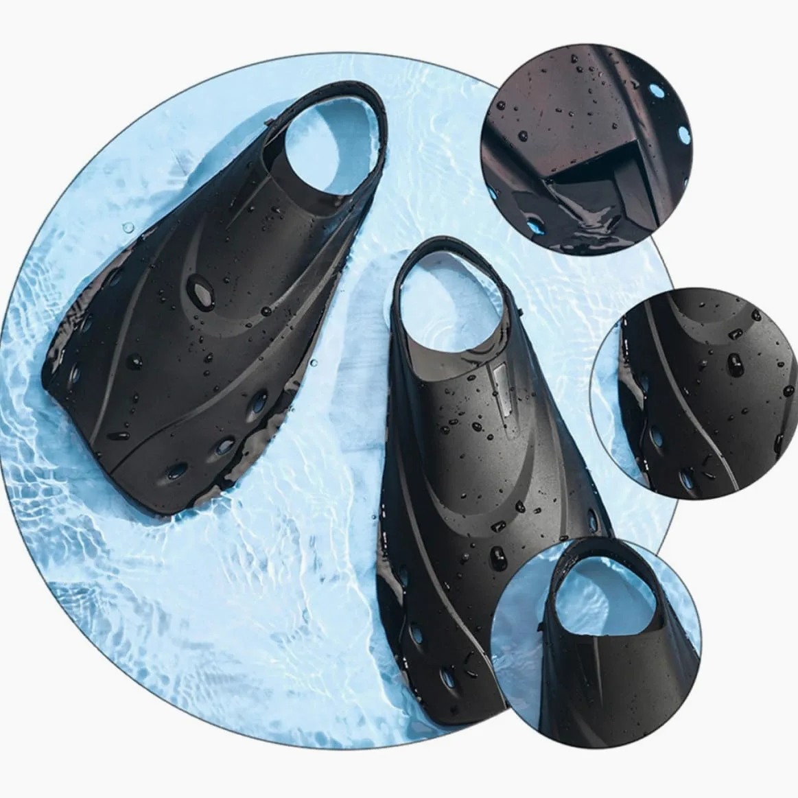 Aletas Cortas Ajustables de Natación para Buceo, Negro L | Material Flexible, Diseño Ligero, Uso en Mar y Piscina, para Adultos Hombres y Mujeres
