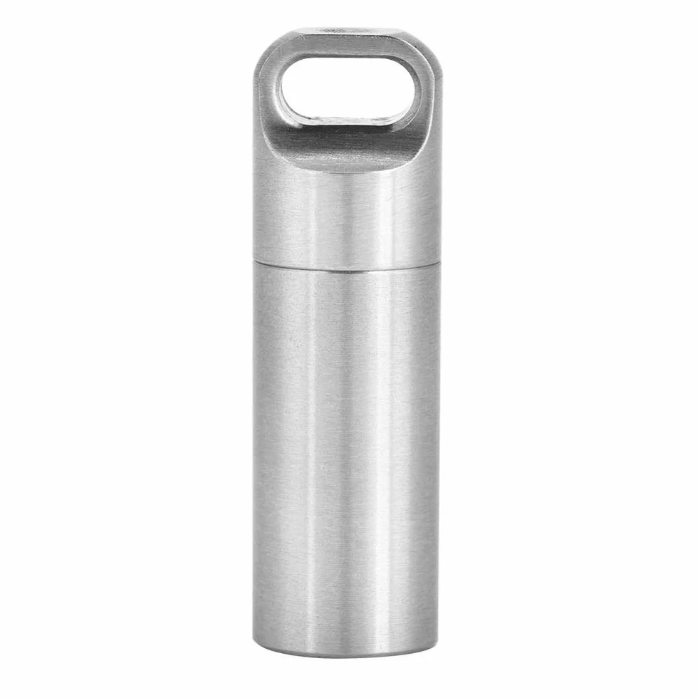 Botella de Medicina,Pastilleros de Bolsillo Botella de Píldora de Cam de Acero Inoxidable Impermeable Contenedor de Caja de Pastilleros de Viaje para Acampar Supervivencia al Aire (S)