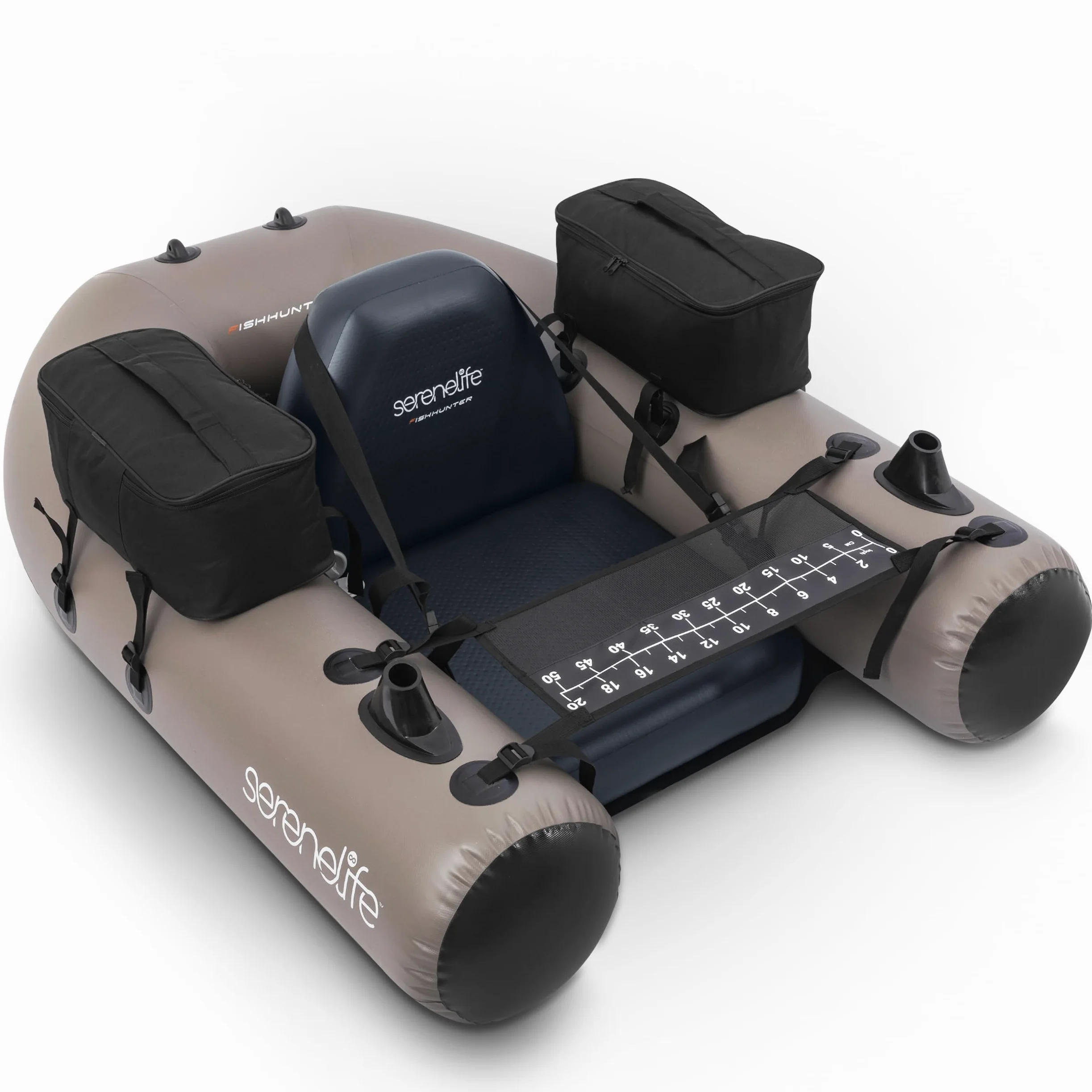 SereneLife Barca Hinchable de Pesca, Asiento Ajustable, Respaldo, con Bolsa de Transporte y Kit de Reparacion