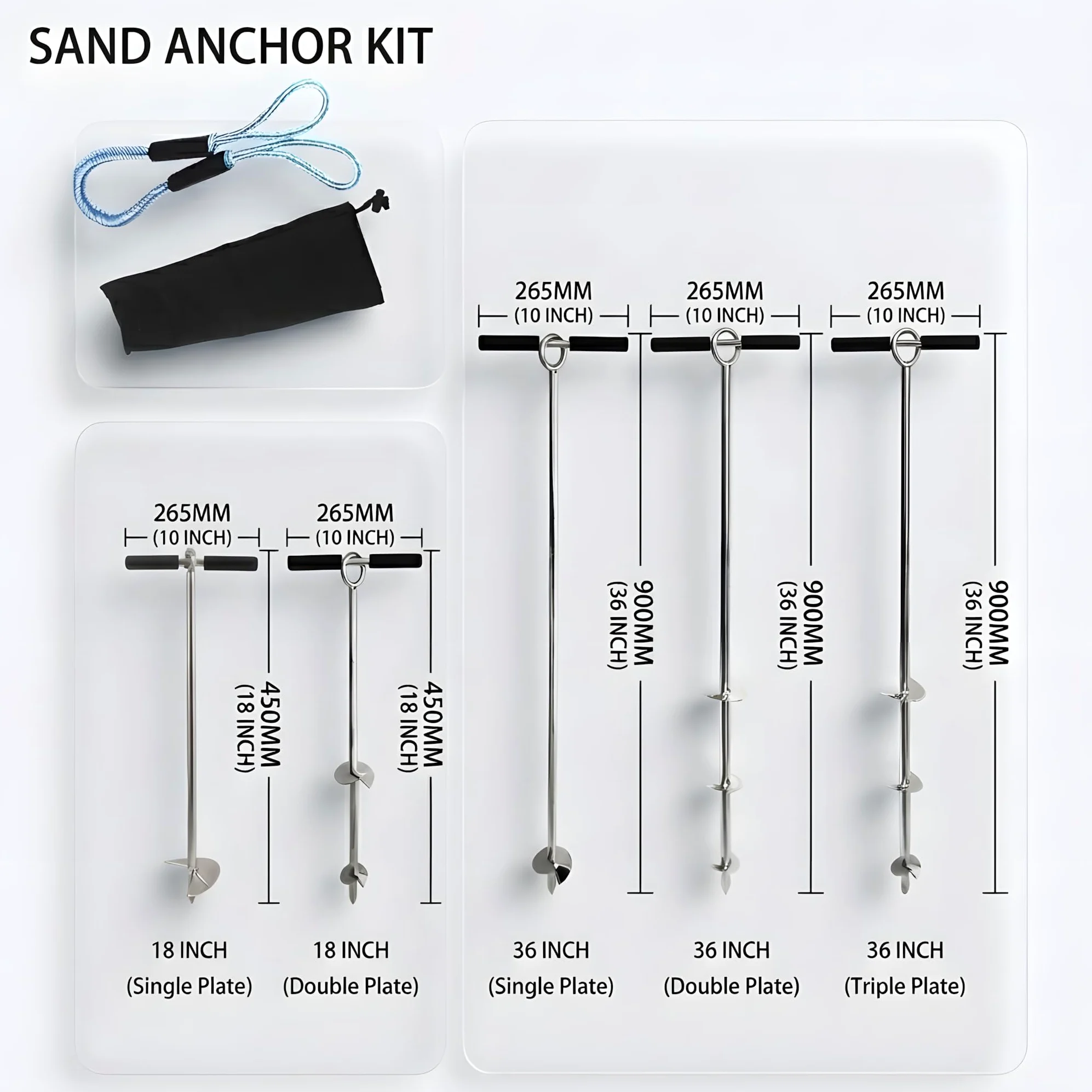 Ancla De Arena De Acero Inoxidable 316 para Embarcaciones, Ancla De Arena De Playa De Doble Placa con Mango Y Diseño De Tornillo, Ancla De Barra De Arena Resistente A La 18INCH Sand Anchor
