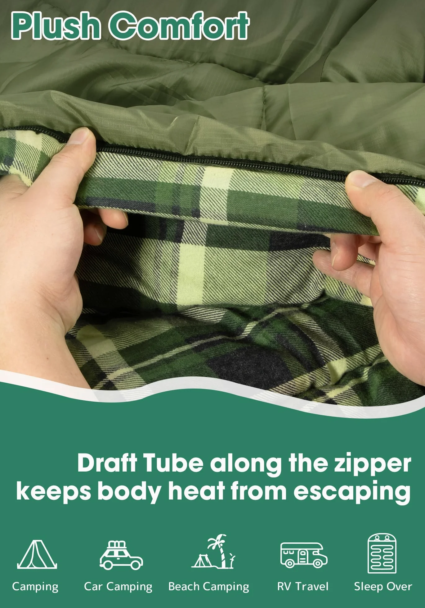 Saco de Dormir Doble de Franela de algodón con 2 Almohadas para Adultos y niños, Camping, 3 Estaciones, Saco de Dormir para Dos Personas, Ligero, Impermeable, con Saco de compresión, tamaño