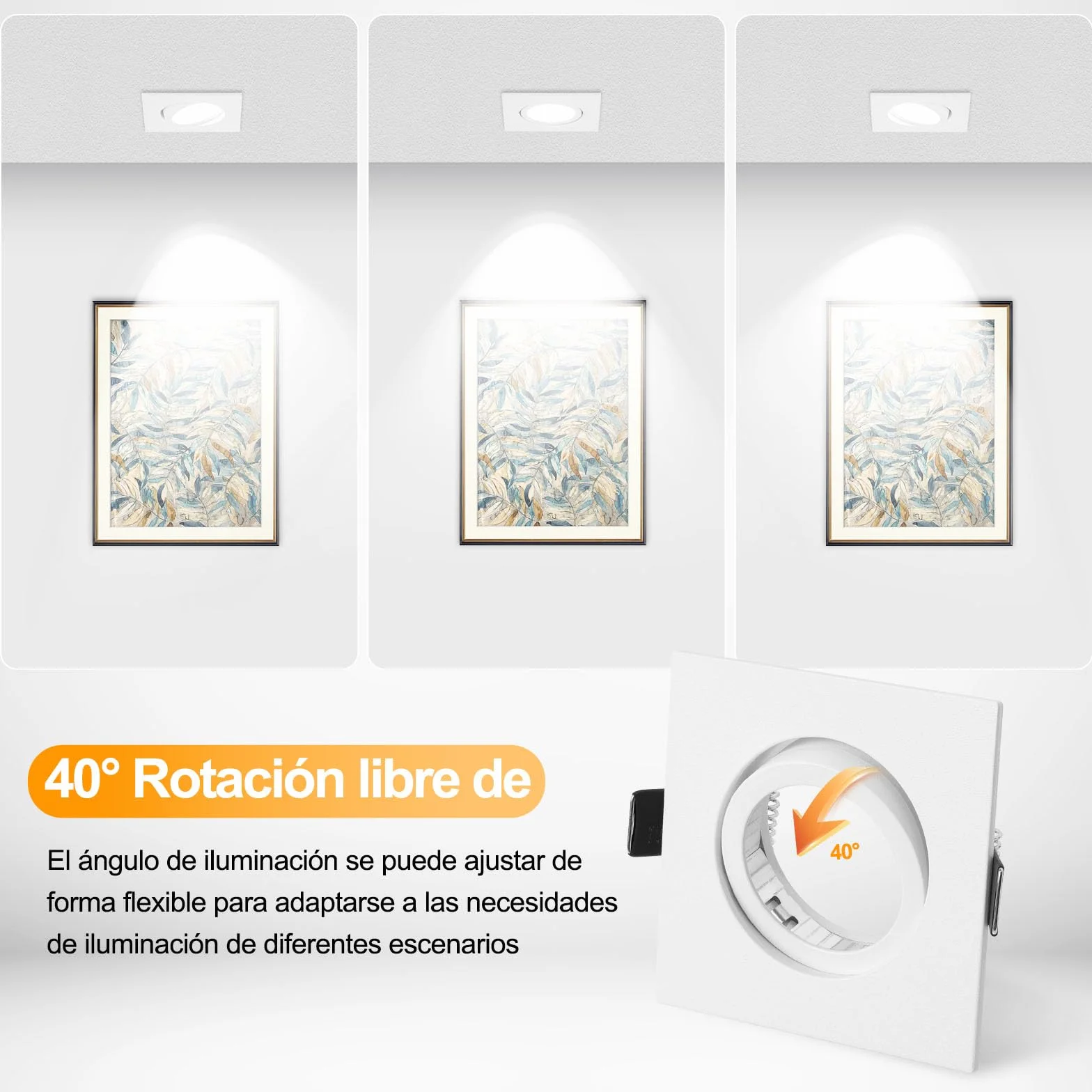 KYOTECH Juego de 6 Focos Empotrables GU10 Blanco Orientable Cuadrado