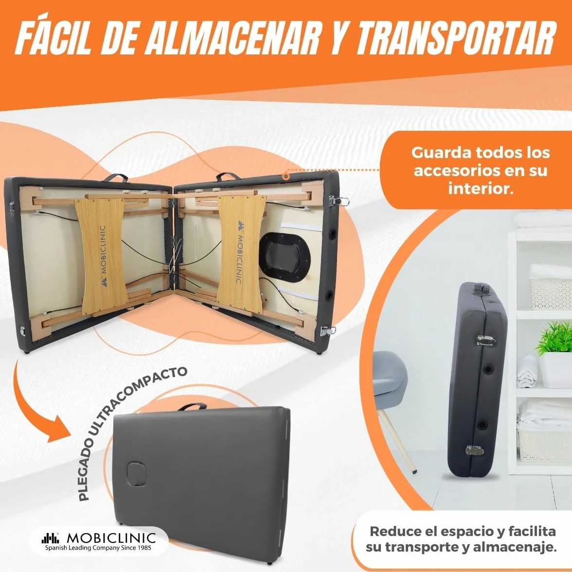Mobiclinic Camilla Fisioterapia Plegable CM-01 Light 186x60 cm Cama de Masaje Madera 150kg Negra