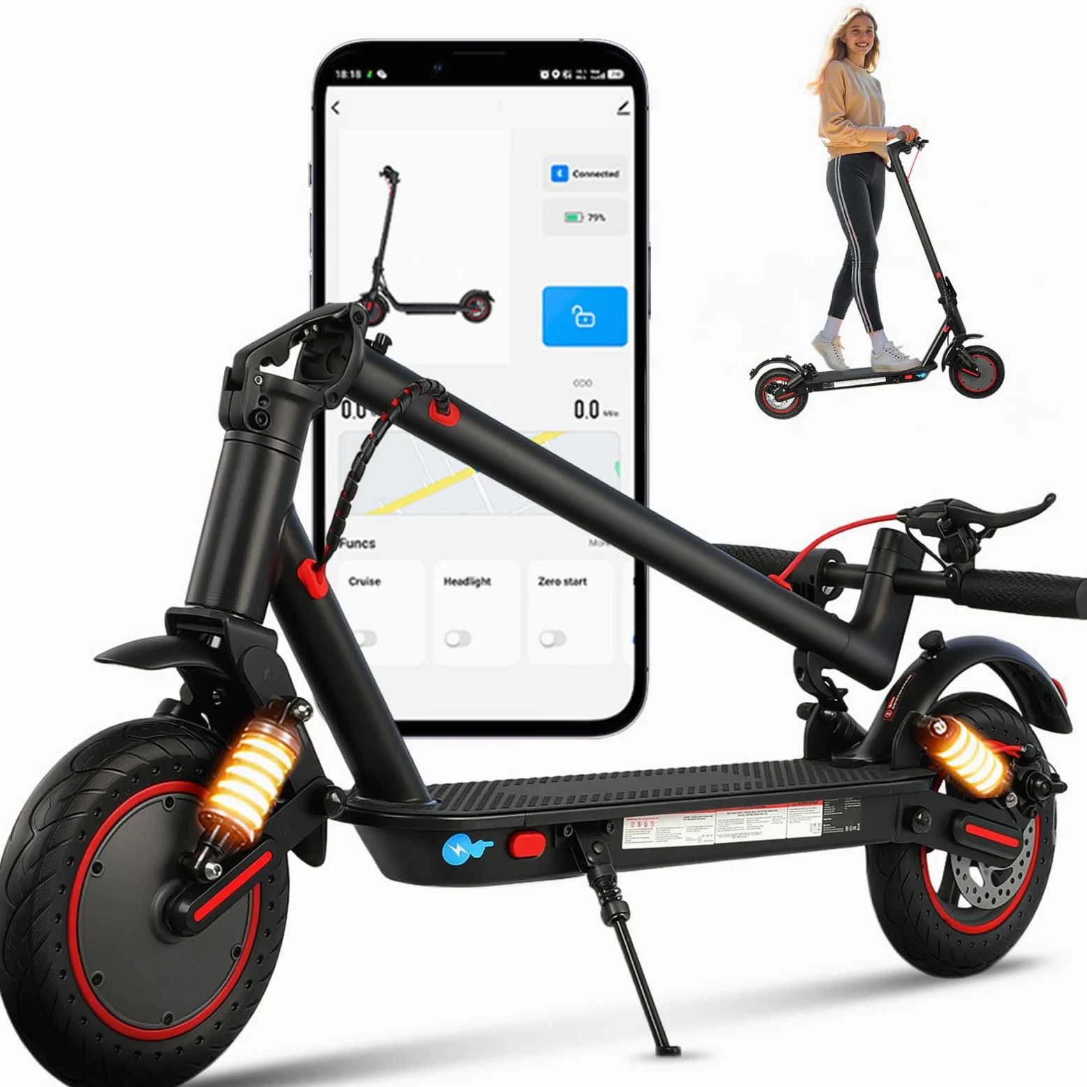 Patinete Eléctrico Adultos 350W, Velocidad Máx 25 km/h, Autonomía 25-30 km, Ruedas Antipinchazos de 10", Doble Suspensión, Freno Electrónico + Freno de Disco, Plegable, Carga Máx 120 kg, IPX5