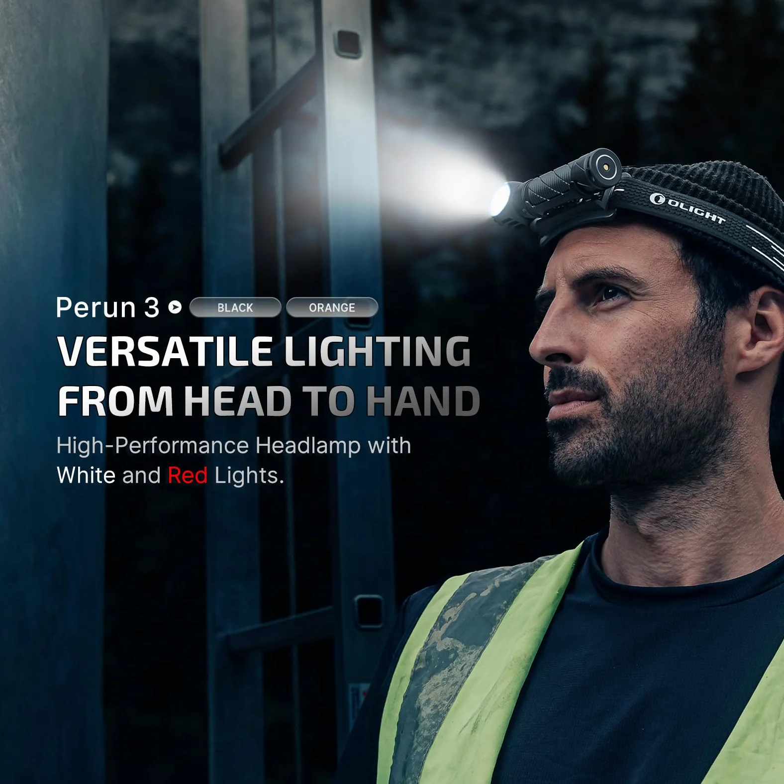 OLIGHT Perun - Linterna frontal LED de 3000 lúmenes, linterna frontal recargable con opción de luz roja, ideal para camping, trabajo, reparaciones y exteriores (negro)