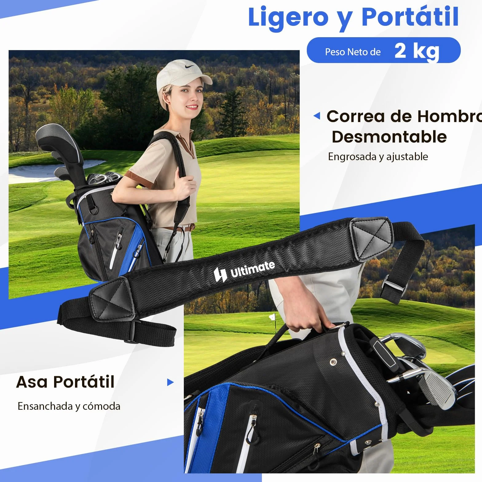 COSTWAY Bolsa de Golf, Bolsa de Palos de Golf con Separadores Superiores de 14 Vías, 9 Bolsillos, Enfriadora, para Zapatos, Soporte para Paraguas y Cubierta para Lluvia