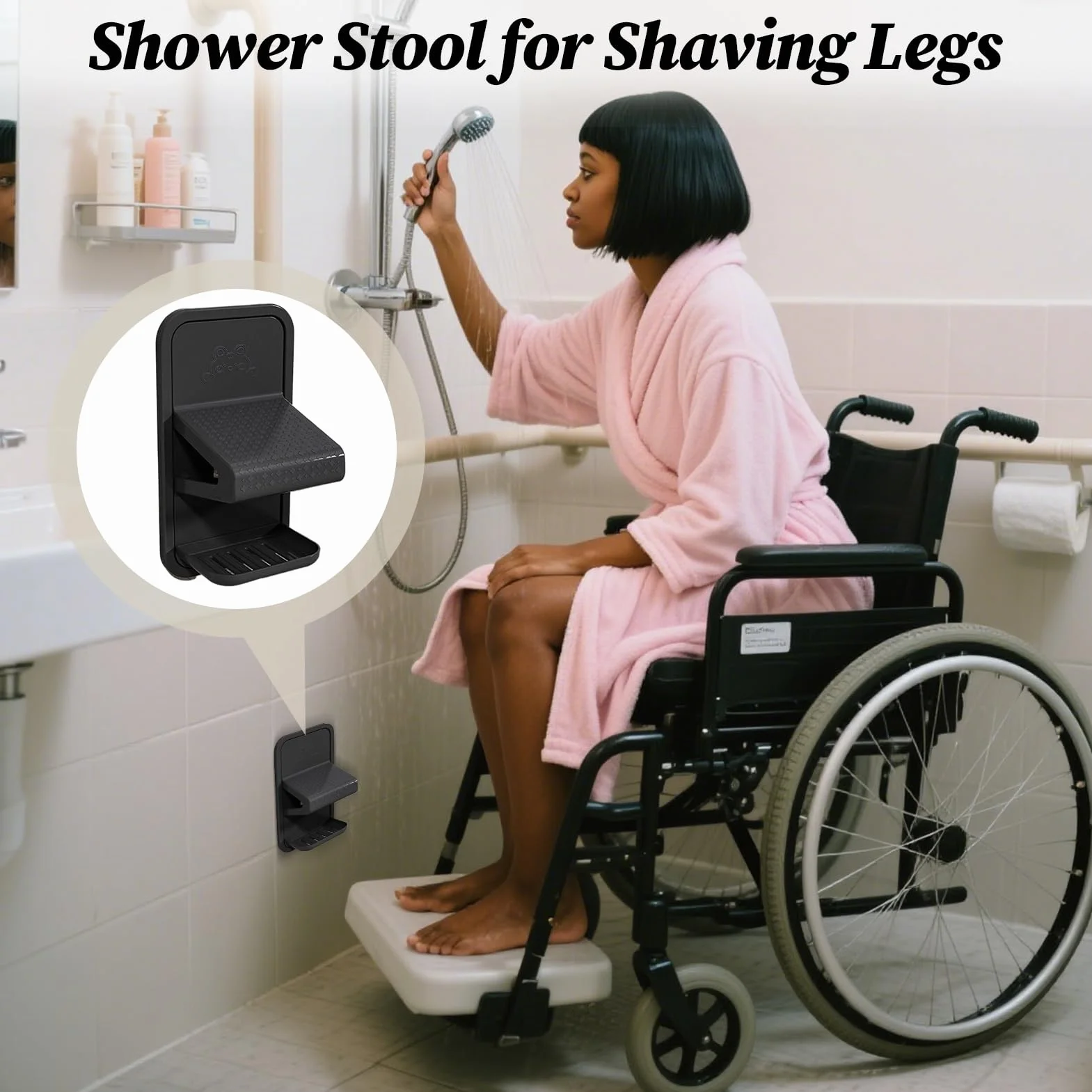 Shower Foot Rest PP 21.5x11x9.2cm Leg Shaving Footstool With Tray Wall Bathroom Accessory