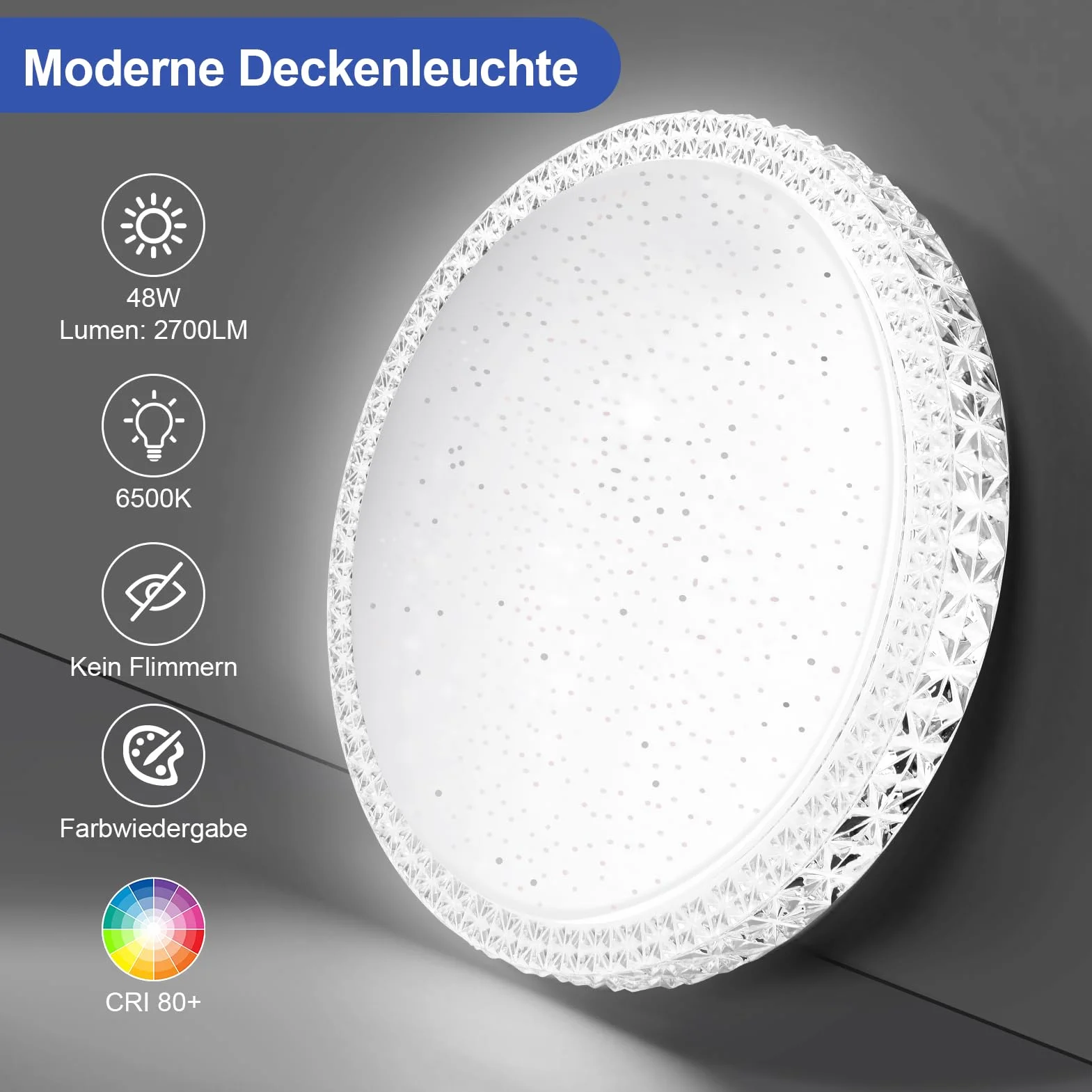 Plafon LED Techo 48W 6500K Lampara Techo Dormitorio Cocina