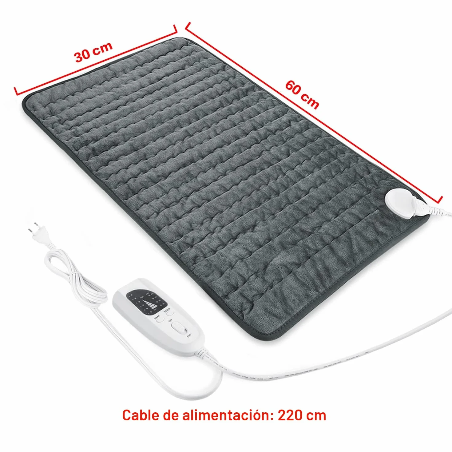 Manta Eléctrica Lumbar 30x60 cm Apagado Automático Franela Suave Gris Oscuro